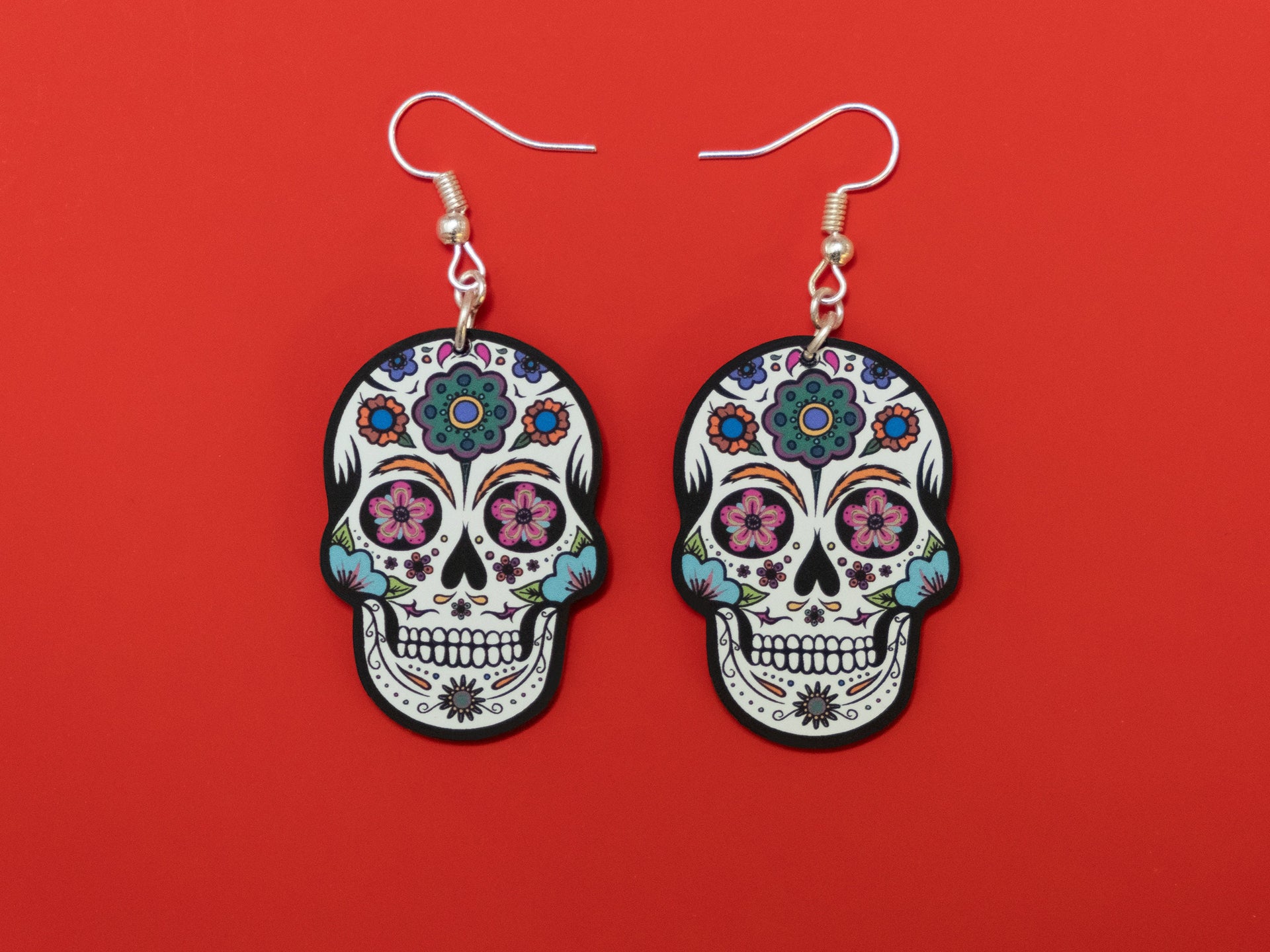 Handmade Original Retro Sugar Skull Día de los Muertos Cráneo del Azúcar Lightweight Plastic Earrings