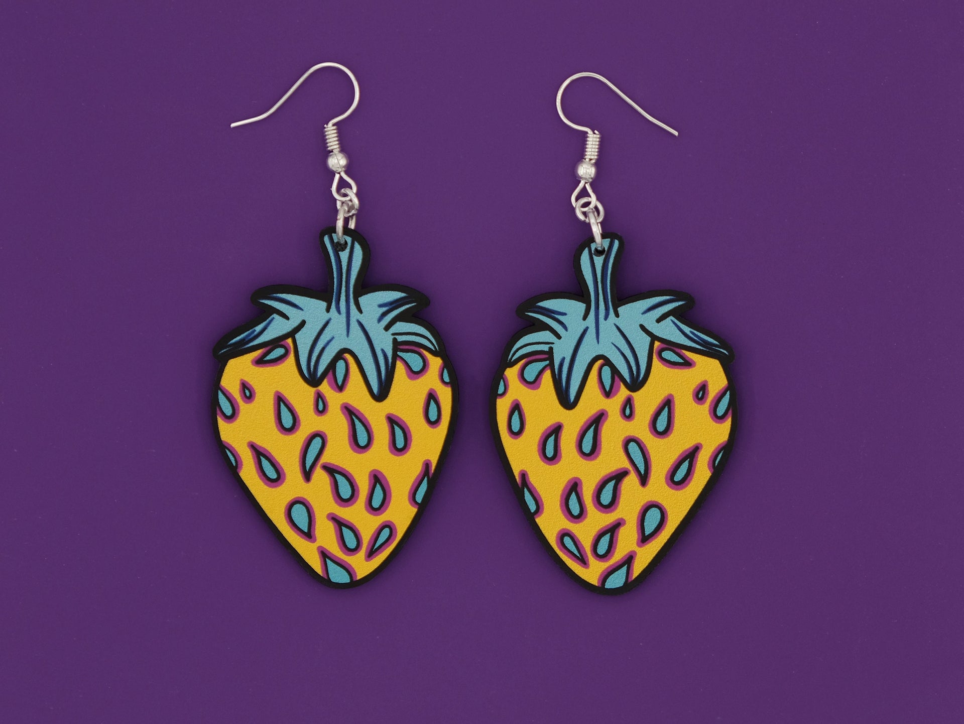 Handmade Original Radioactive Strawberry Lightweight Plastic Earrings