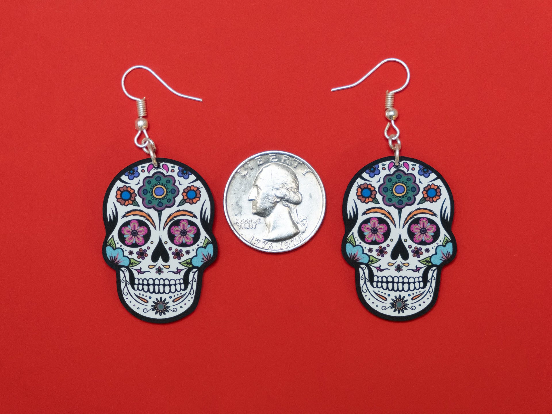 Handmade Original Retro Sugar Skull Día de los Muertos Cráneo del Azúcar Lightweight Plastic Earrings