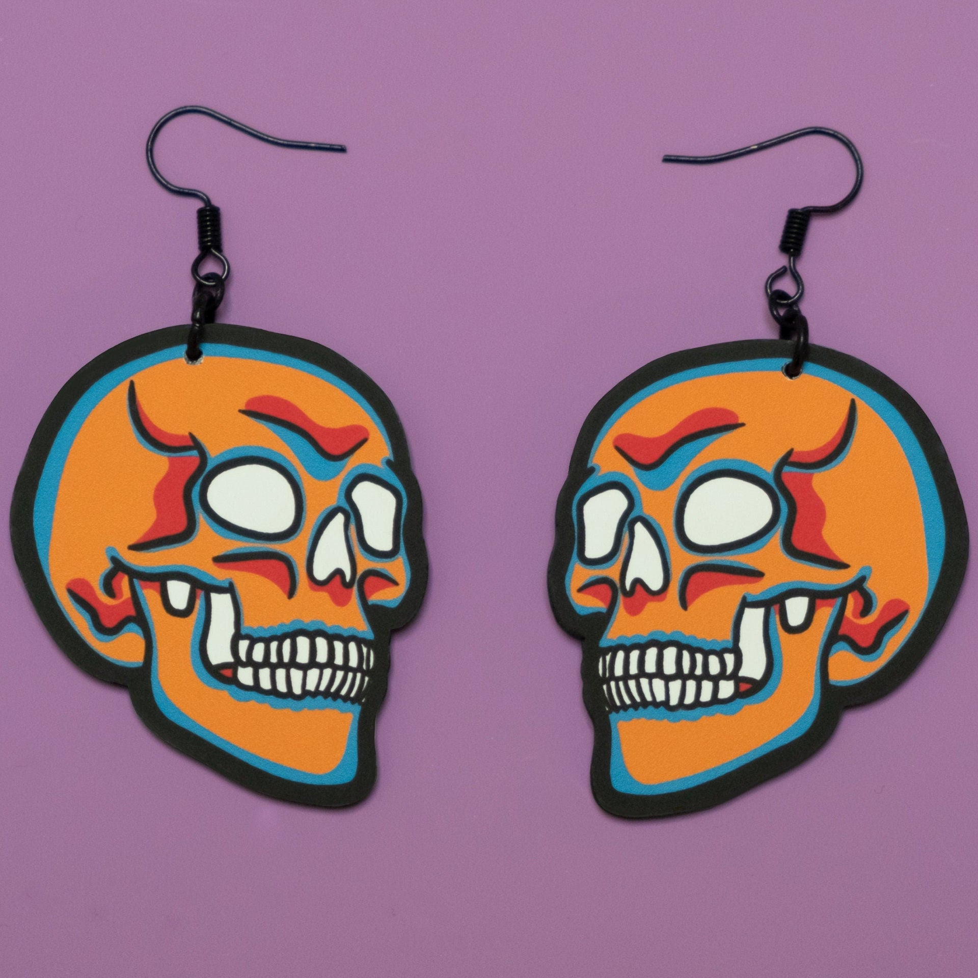 Handmade Original Pretty and Punk Skull Lightweight Plastic Earrings