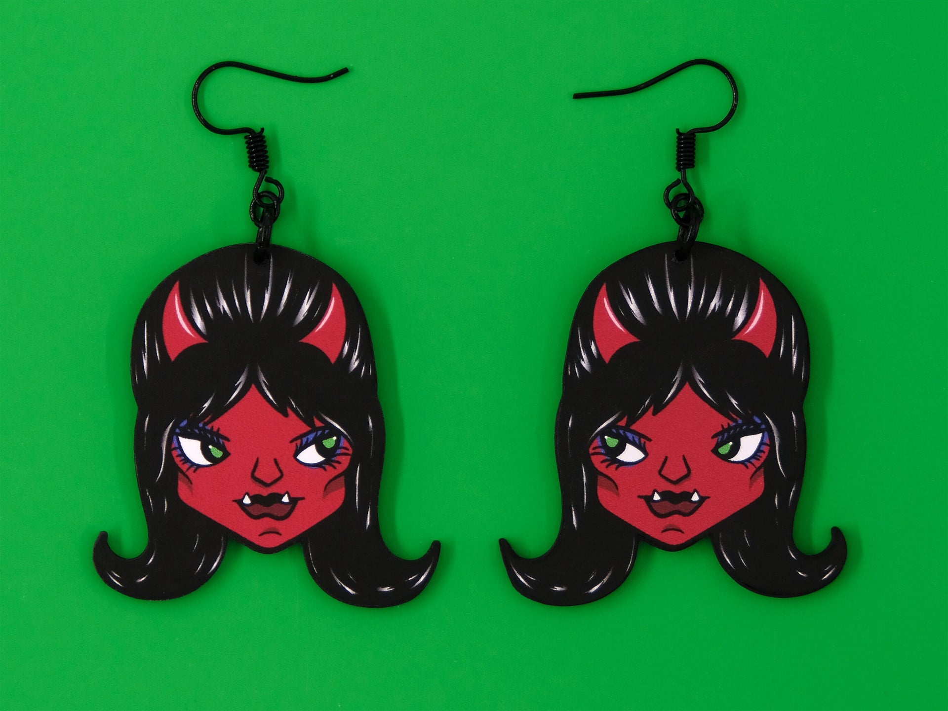 Handmade Original Ghoulgirl D.D. DeVil Halloween Spooky Devil Girl Lightweight Plastic Earrings