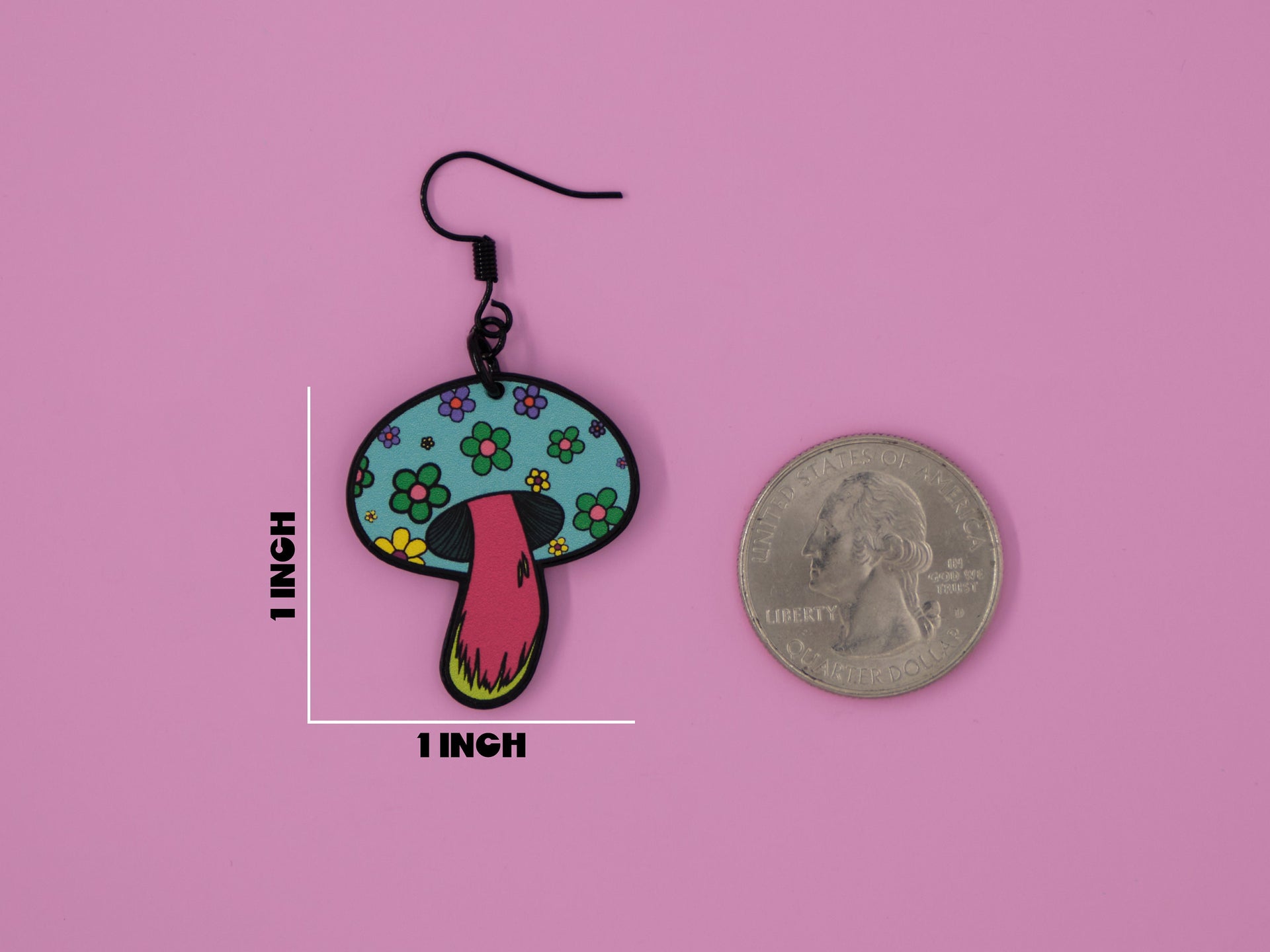 Handmade Original Groovy Retro Mod Mini Flower Child 70's Retro Mushroom Lightweight Plastic Earrings