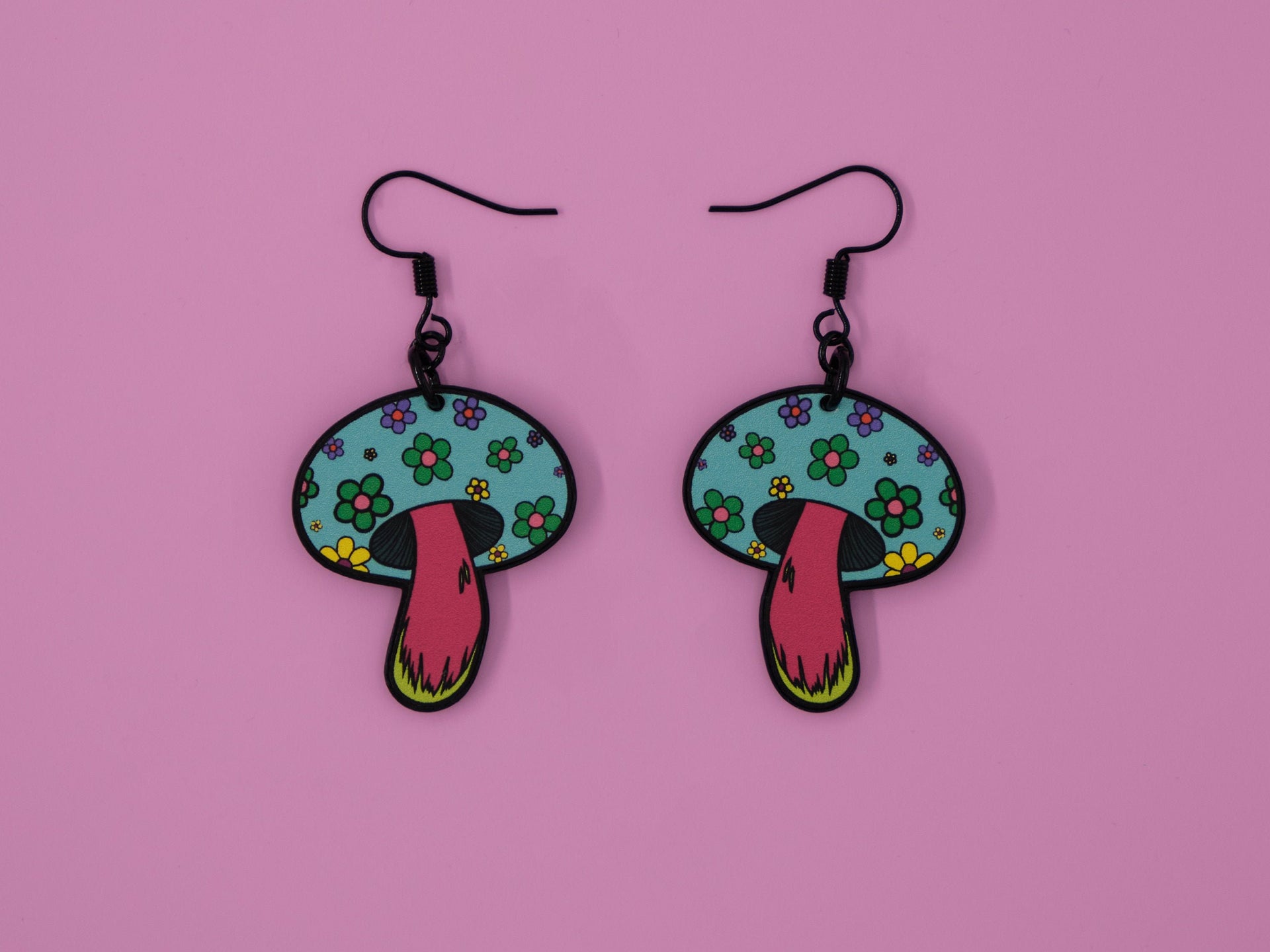 Handmade Original Groovy Retro Mod Mini Flower Child 70's Retro Mushroom Lightweight Plastic Earrings
