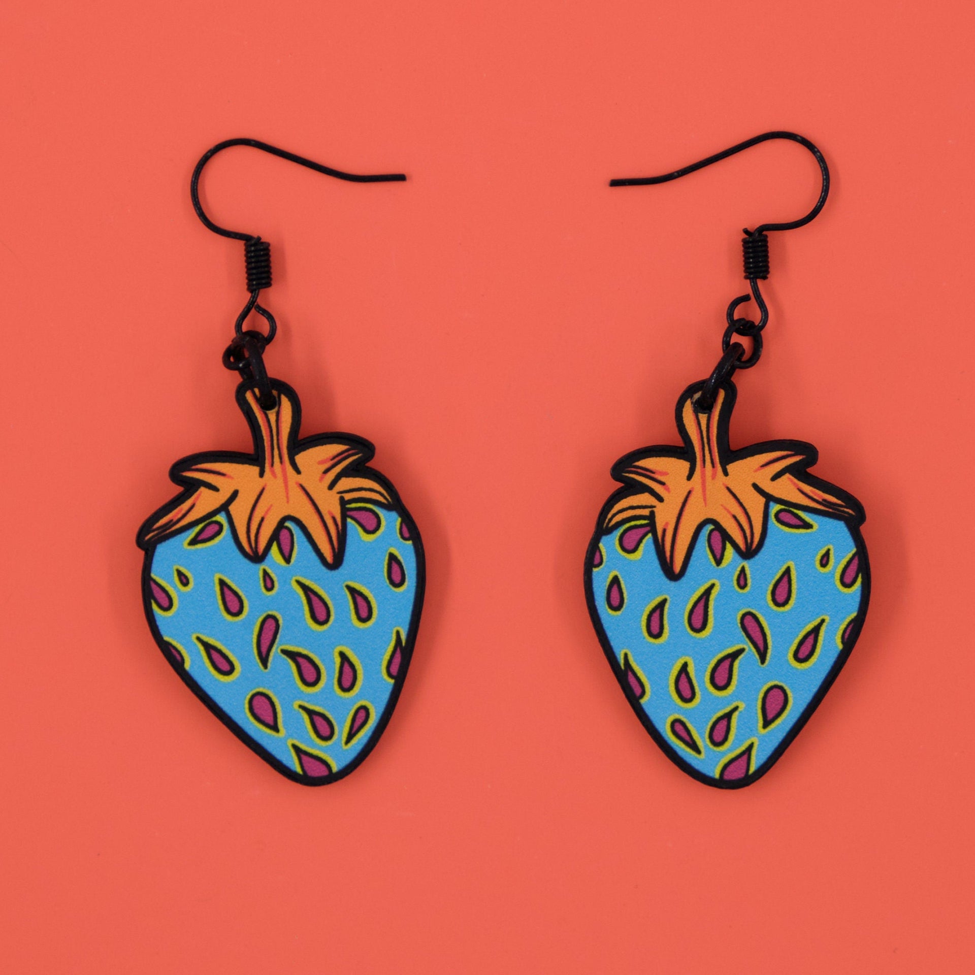 Funky Handmade Mini Juicy Strawberry Lightweight Plastic Earrings
