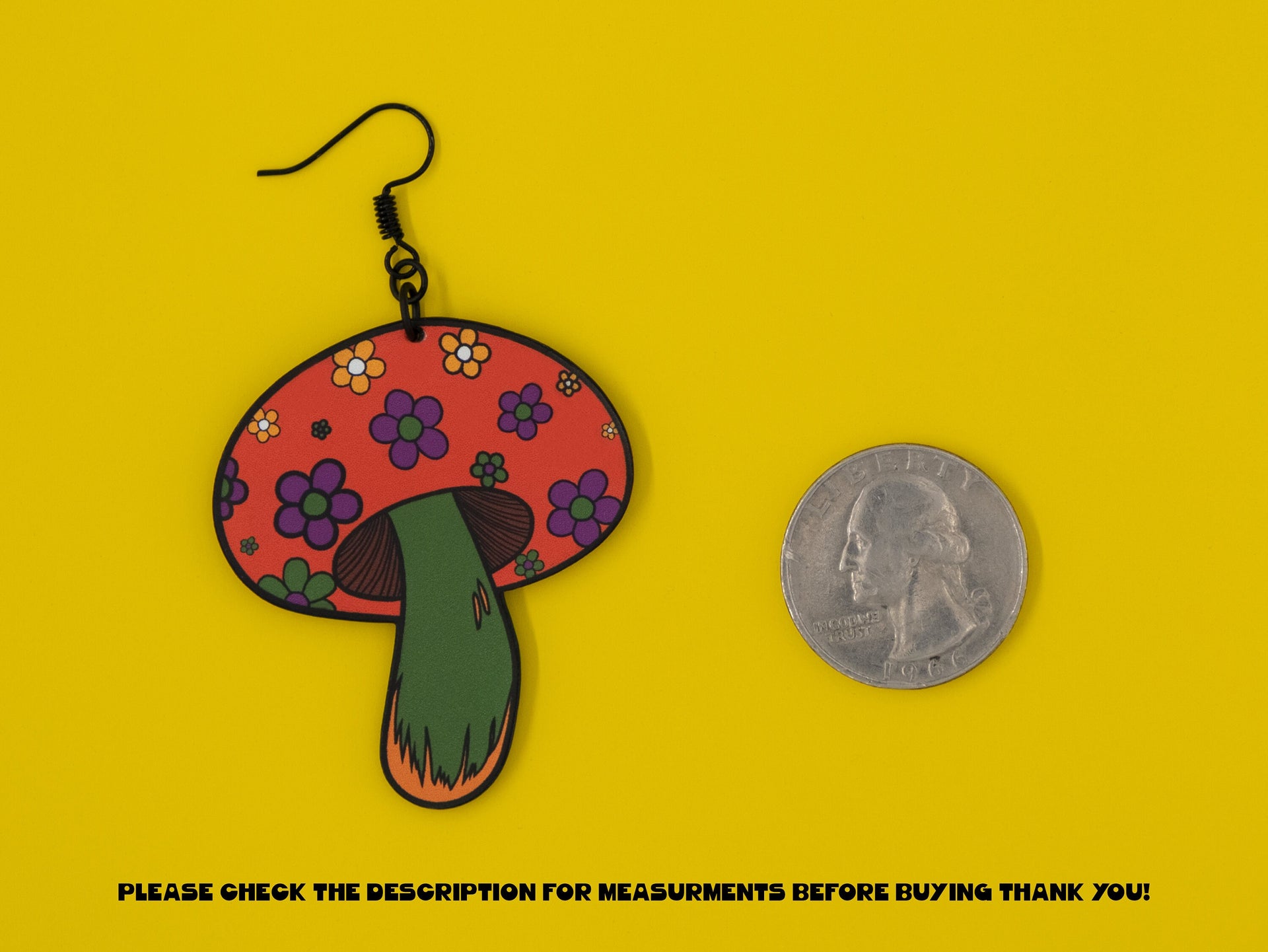 Handmade Original Groovy Retro Mod Flower Child 70's Retro Mushroom Lightweight Plastic Earrings