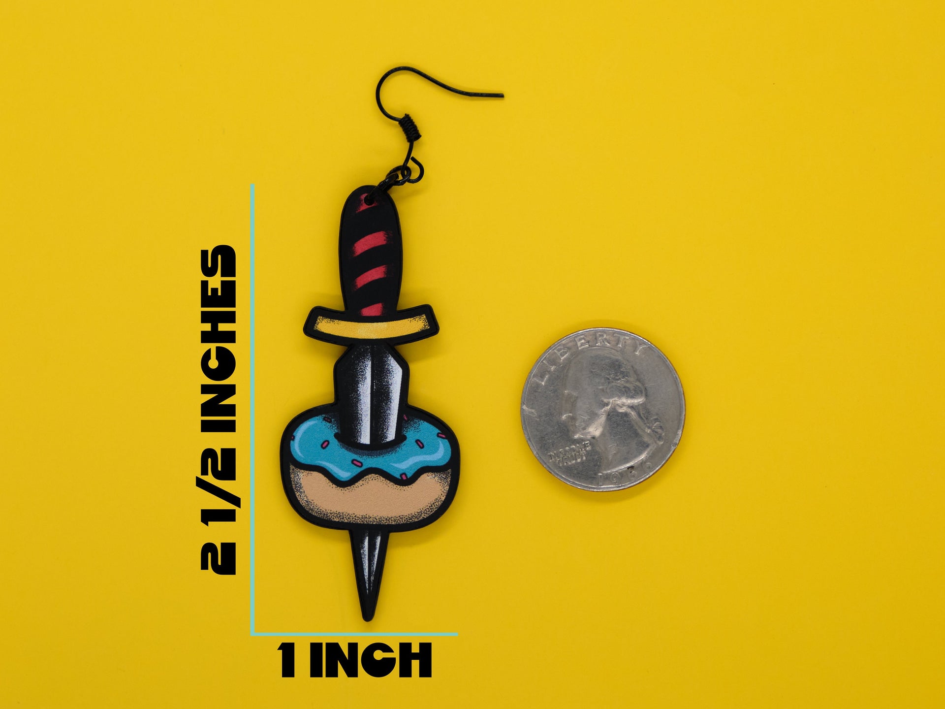 Handmade Original Tattoo Inspired Donut Dagger Lightweight Plastic Earrings
