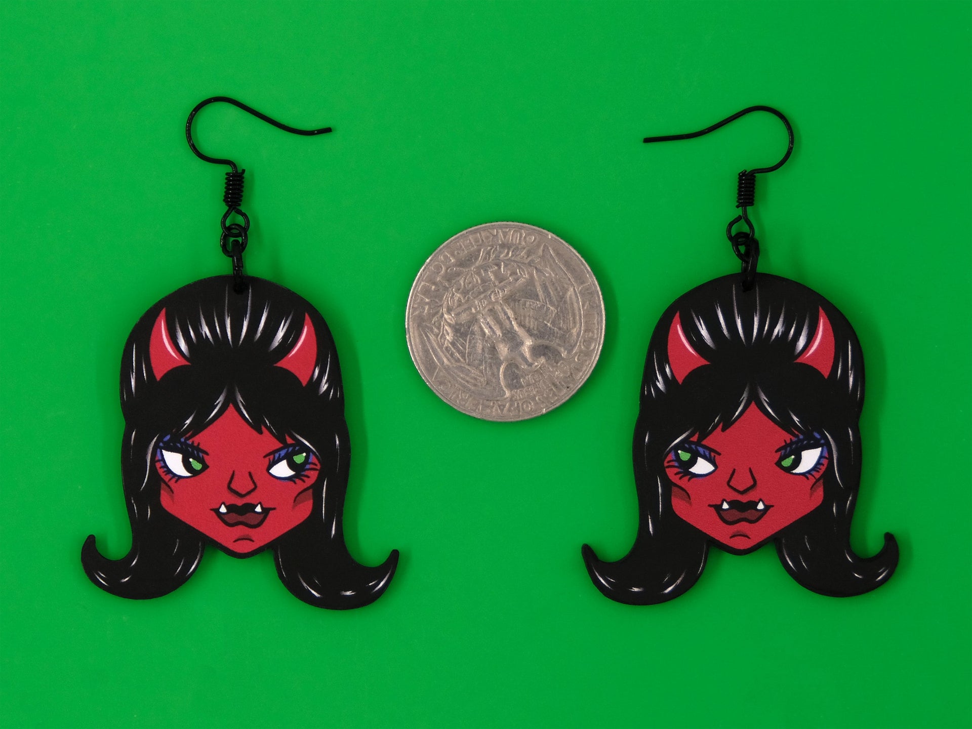 Handmade Original Ghoulgirl D.D. DeVil Halloween Spooky Devil Girl Lightweight Plastic Earrings