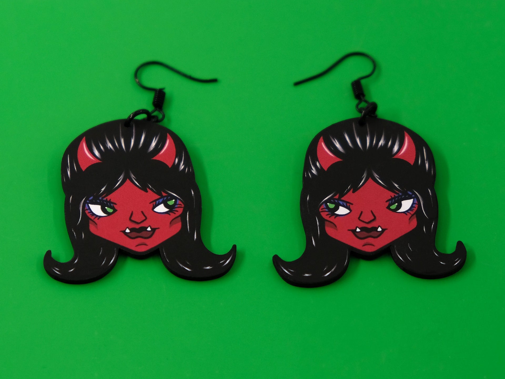 Handmade Original Ghoulgirl D.D. DeVil Halloween Spooky Devil Girl Lightweight Plastic Earrings