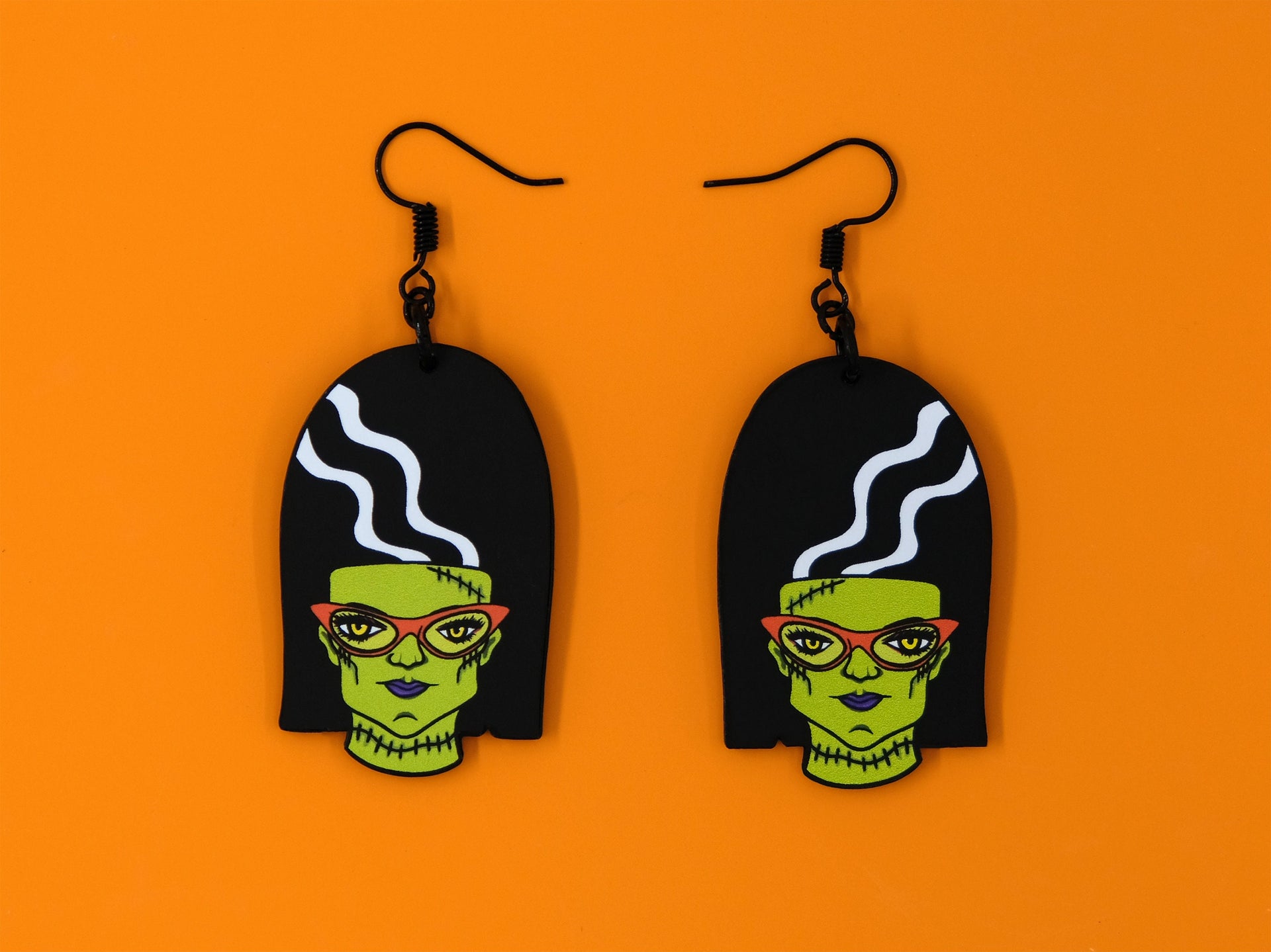 Handmade Original Spooky Goth Ghoulgirl Francie Frankenstein Halloween Monster Girl Lightweight Plastic Earrings