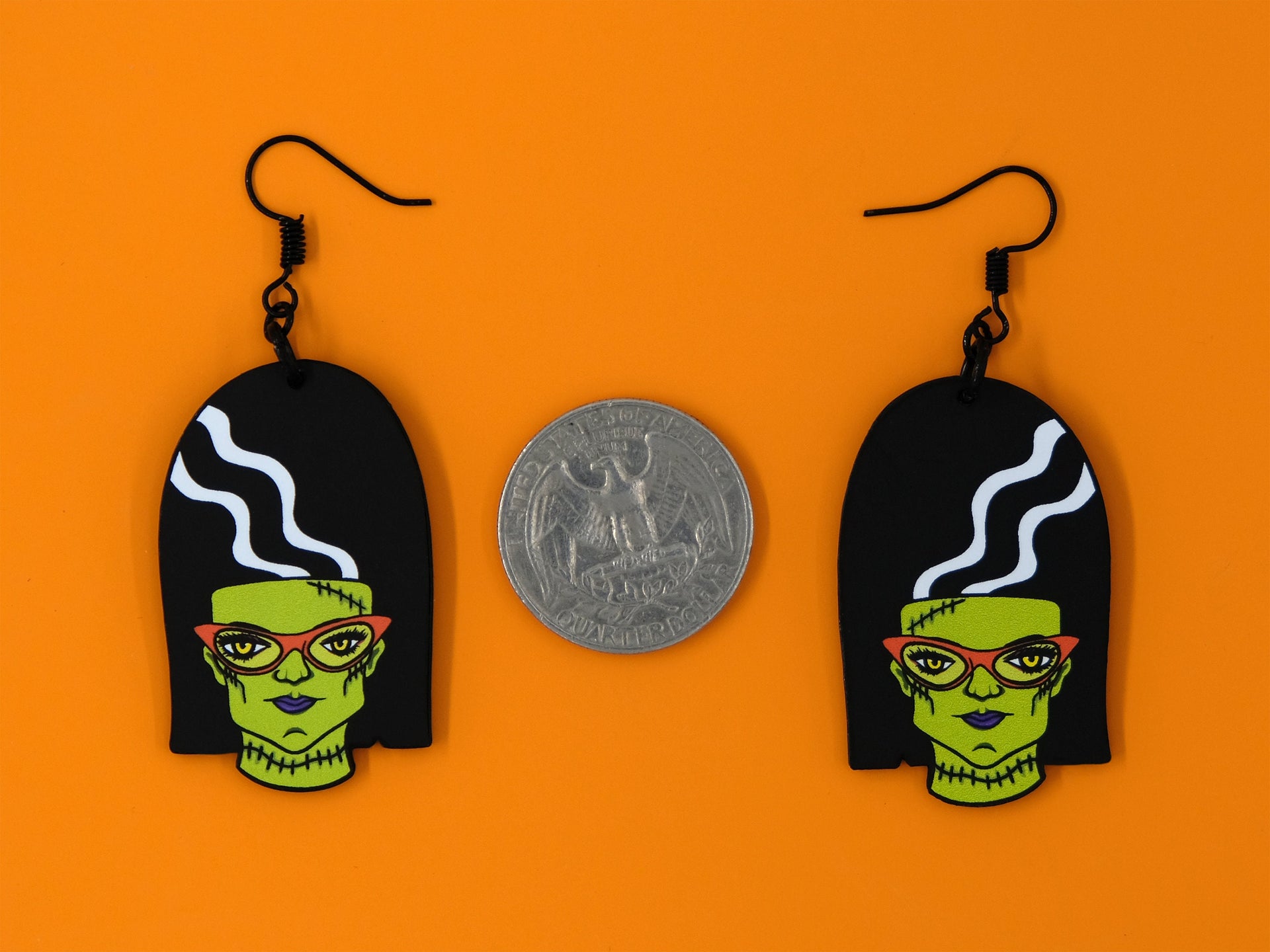 Handmade Original Spooky Goth Ghoulgirl Francie Frankenstein Halloween Monster Girl Lightweight Plastic Earrings