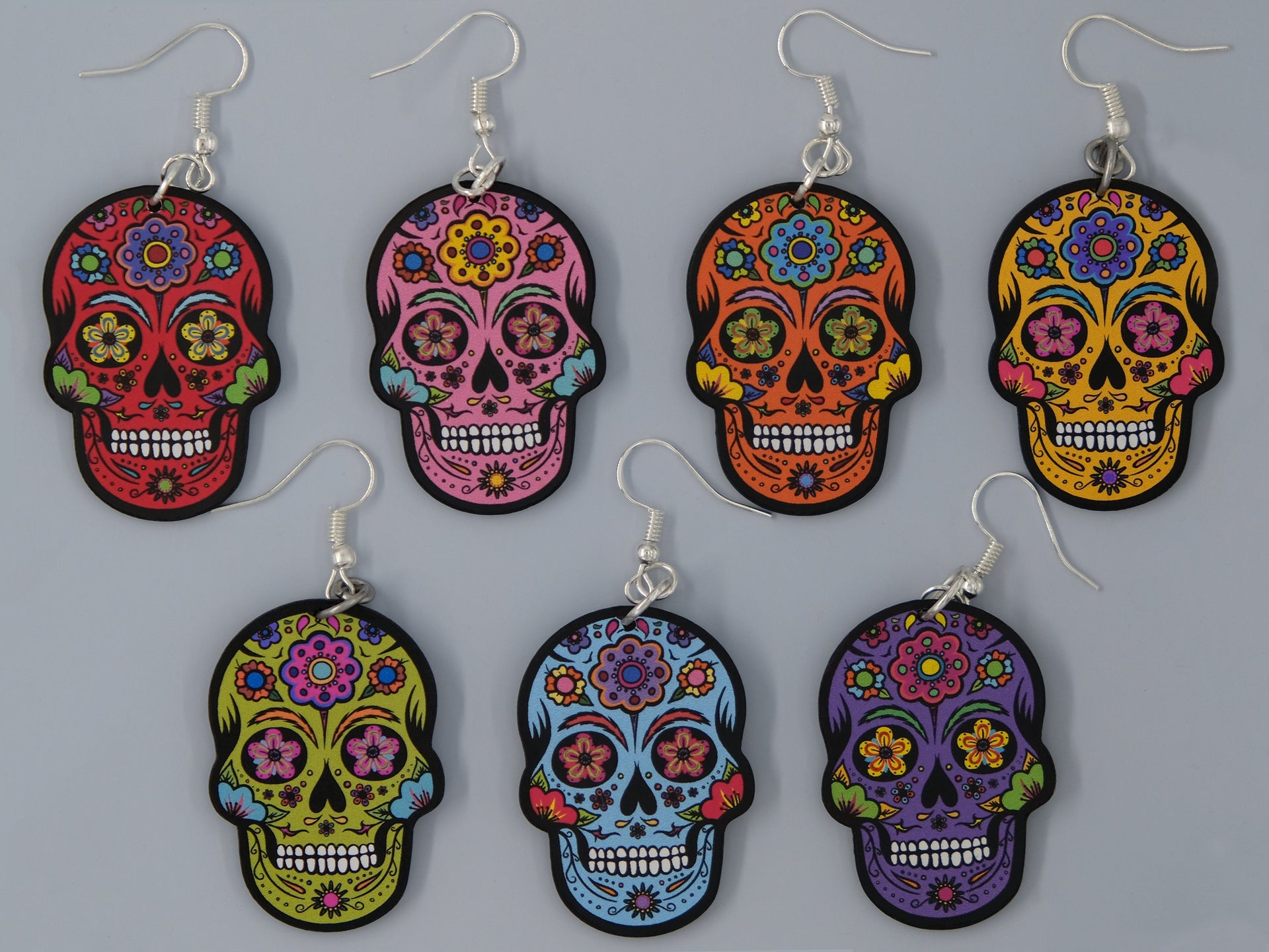 Handmade Original Retro Sugar Skull Día de los Muertos Cráneo del Azúcar Lightweight Plastic Earrings