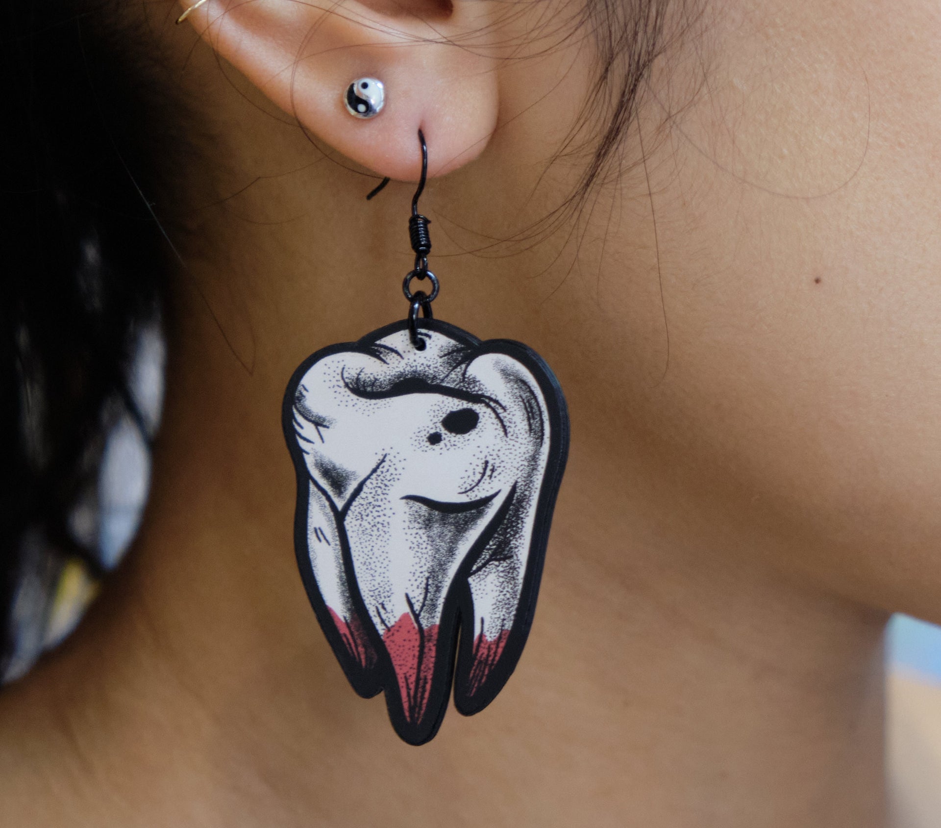 Handmade Original Tattoo Inspired Bloody Teeth Molars Halloween Spooky Costume Lightweight Plastic Earrings