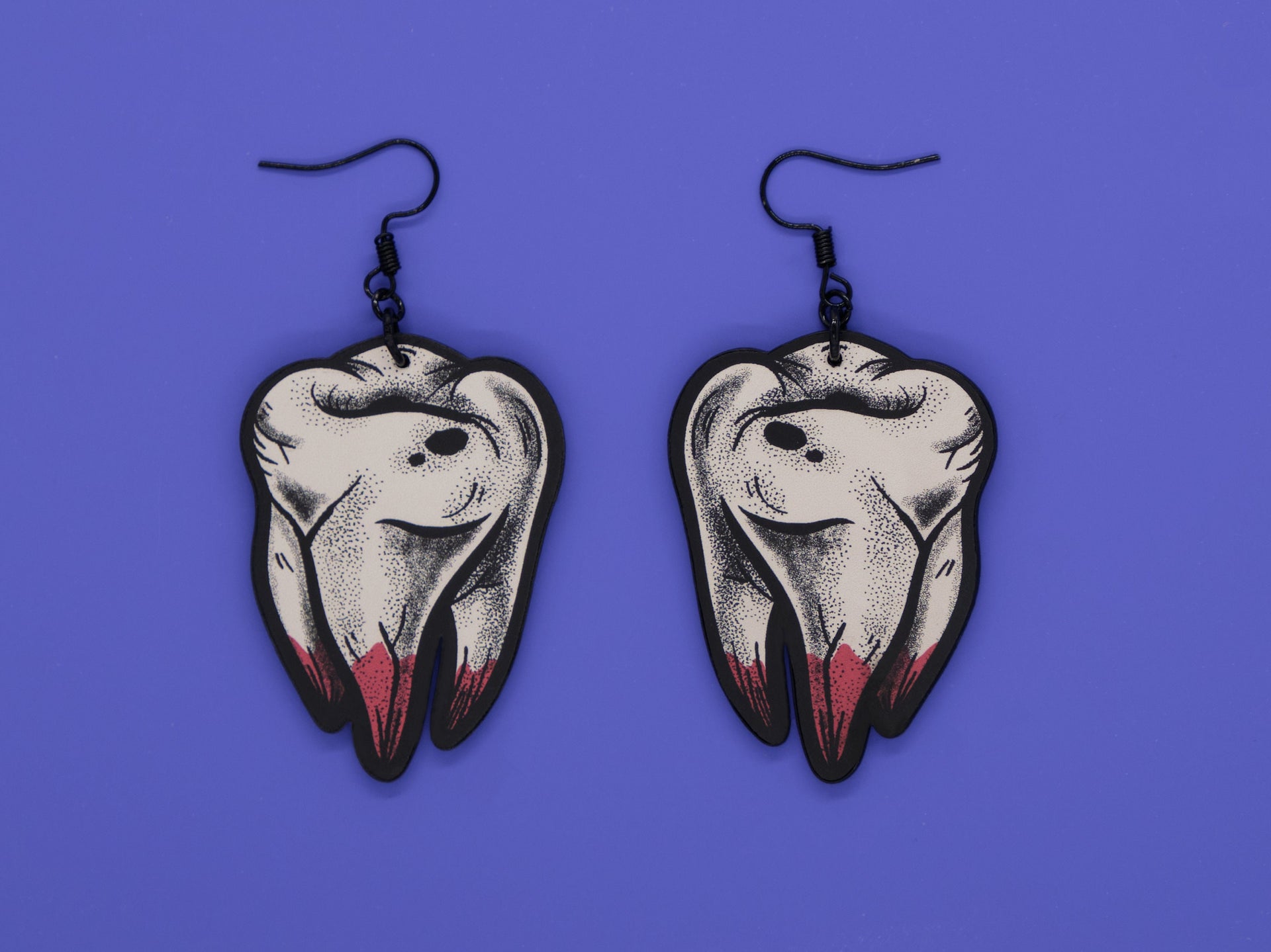 Handmade Original Tattoo Inspired Bloody Teeth Molars Halloween Spooky Costume Lightweight Plastic Earrings