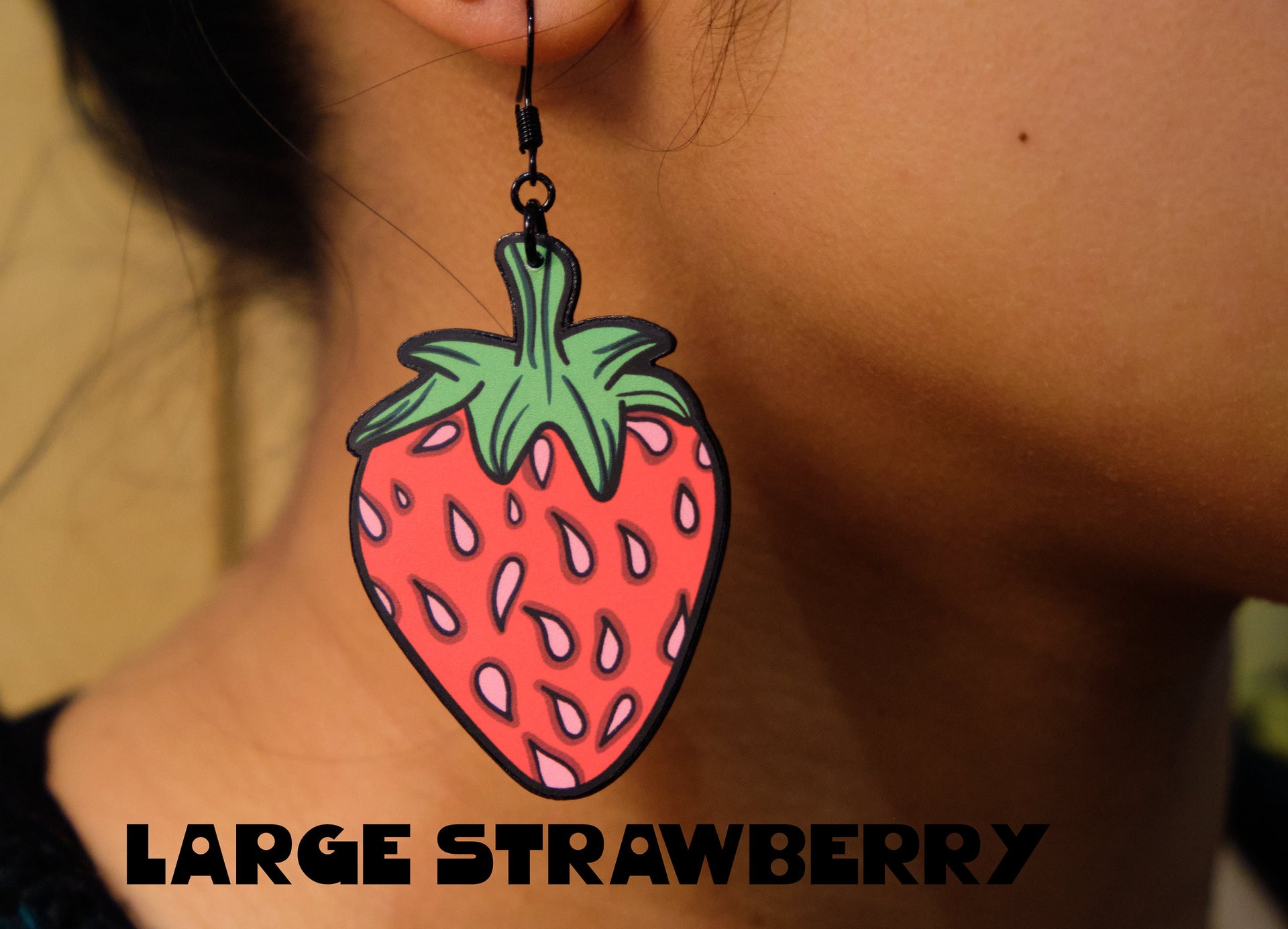 Handmade Original Mini Large Juicy Strawberry Lightweight Plastic Earrings