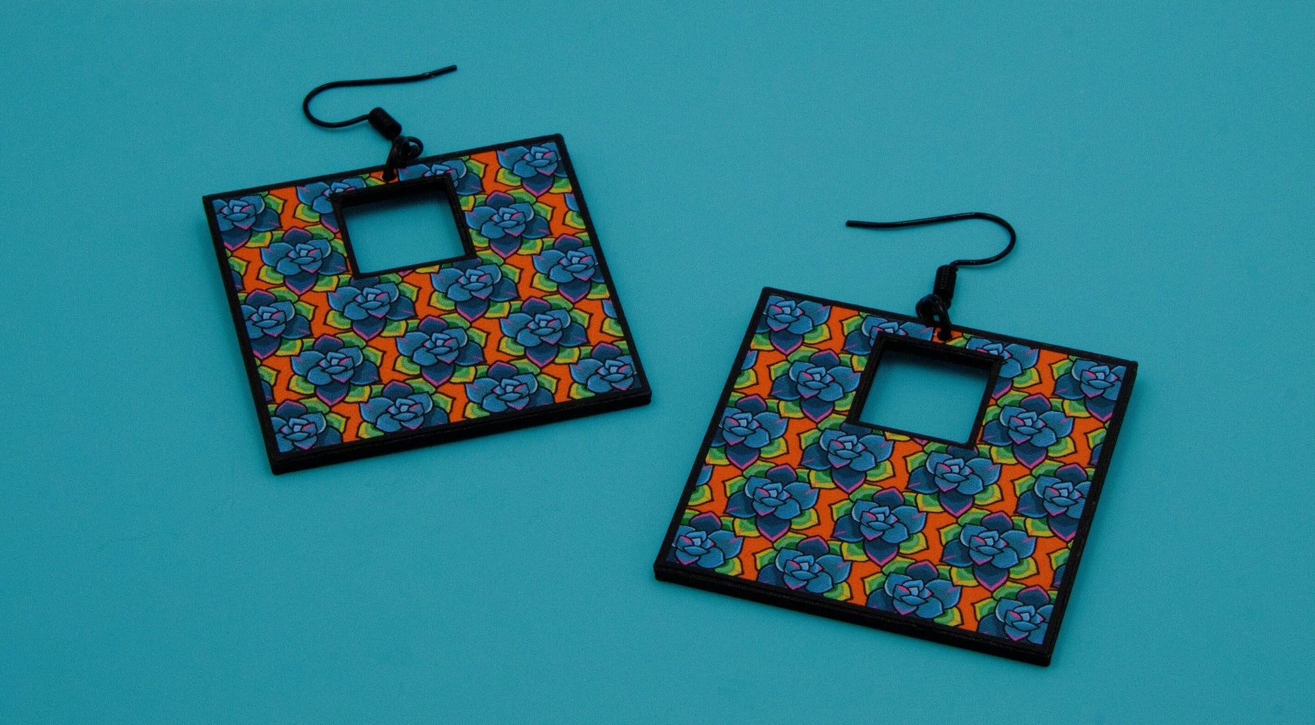 Handmade Original Retro Square Patterned Succulent Plant Lightweight Plastic Earrings