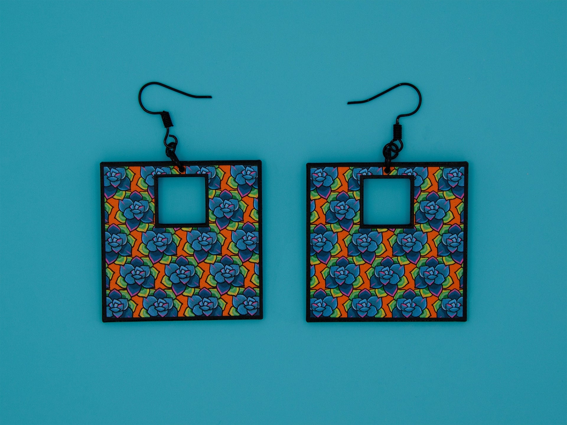 Handmade Original Retro Square Patterned Succulent Plant Lightweight Plastic Earrings