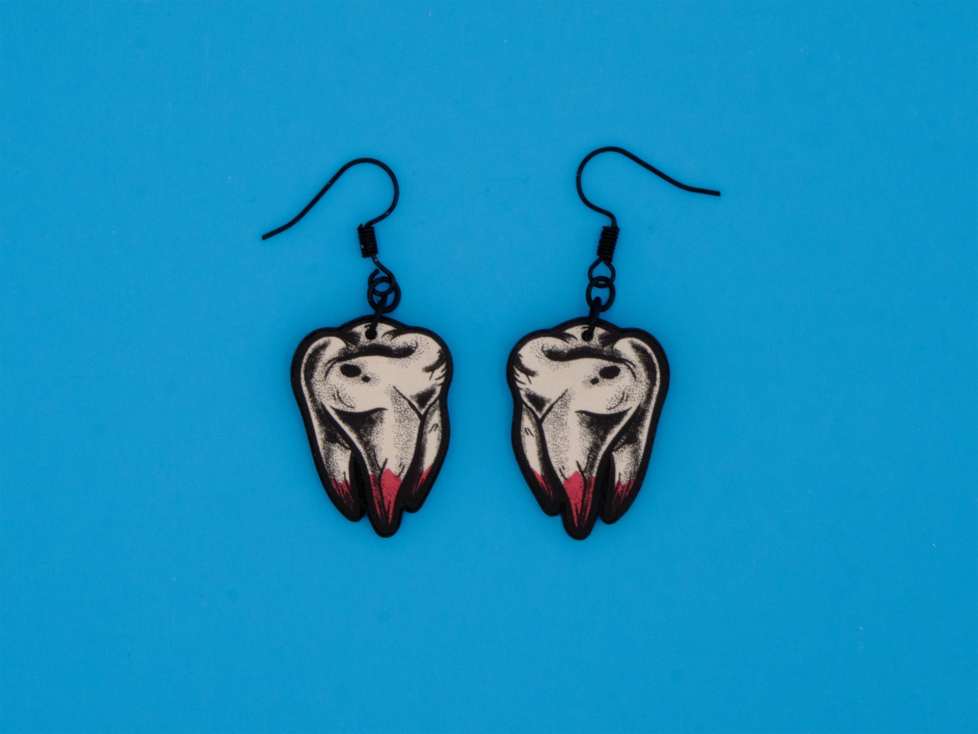 Handmade Original Tattoo Inspired Bloody Teeth Molars Halloween Spooky Costume Lightweight Plastic Earrings
