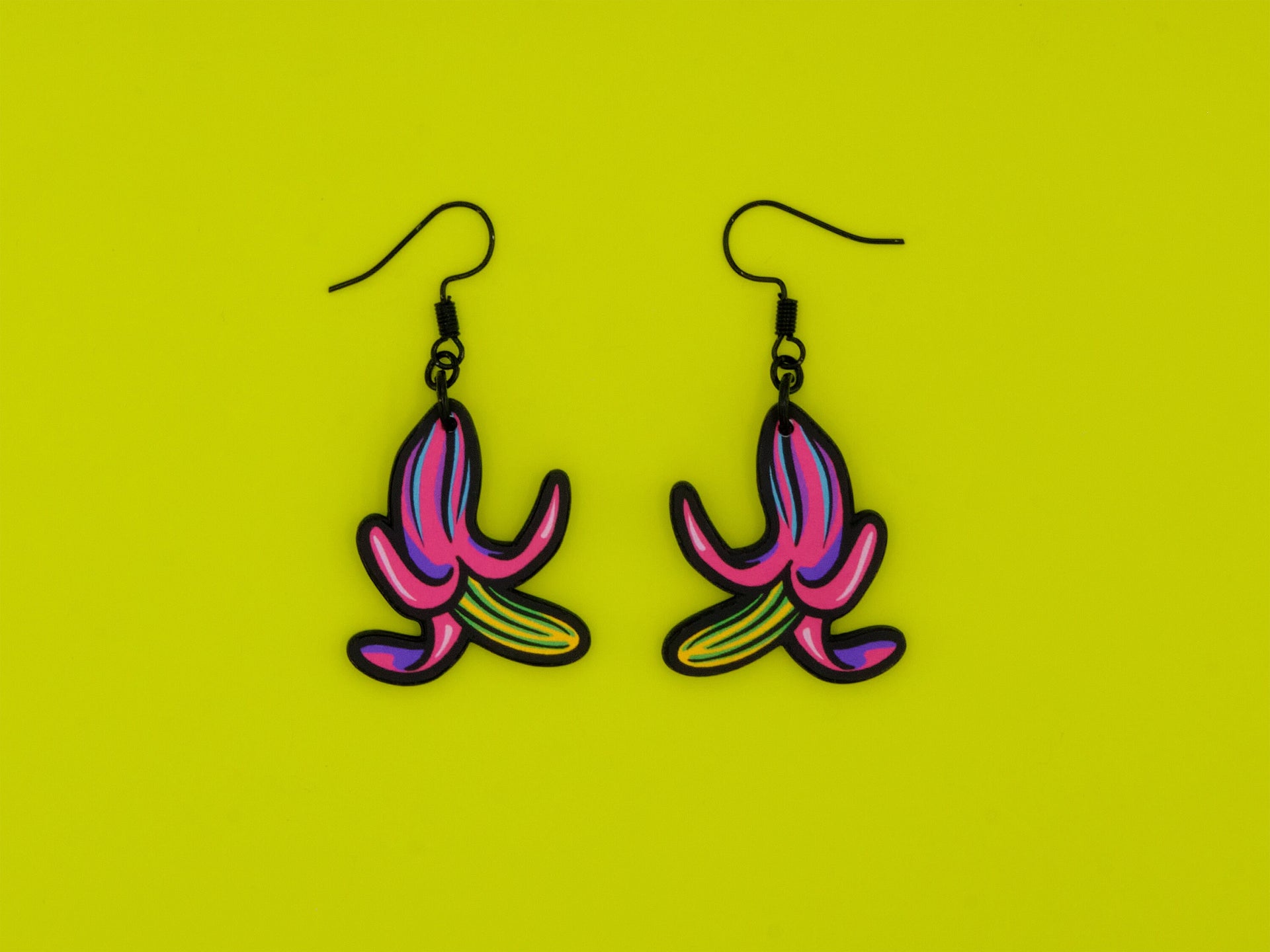 Handmade Original Radioactive Banana Weird Statement Earrings Spring Summer Lightweight Plastic Earrings