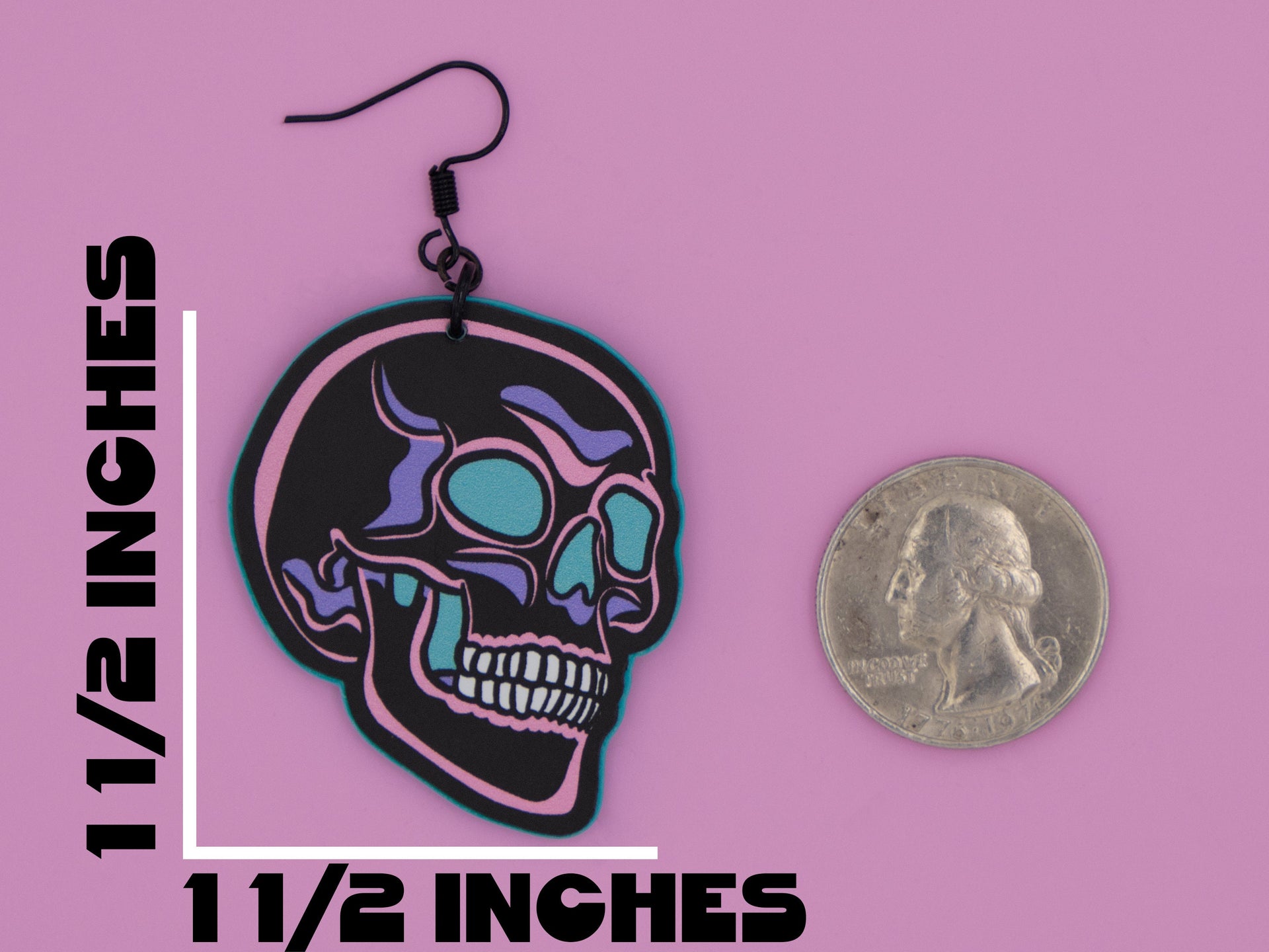 Handmade Original Pretty and Punk Skull Weird Funky Blue Statement Earrings Lightweight Plastic Earrings