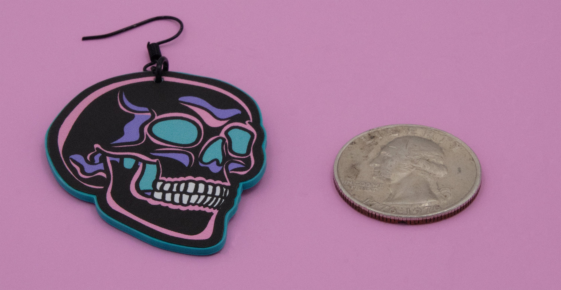 Handmade Original Pretty and Punk Skull Weird Funky Blue Statement Earrings Lightweight Plastic Earrings