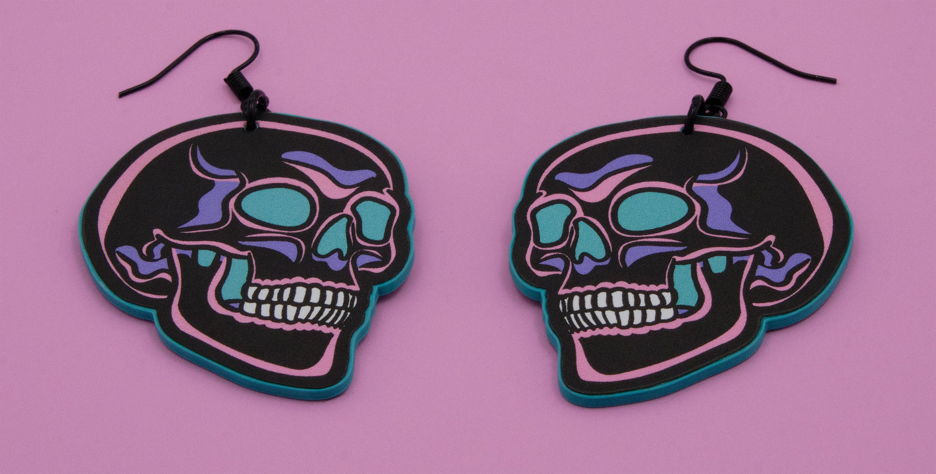 Handmade Original Pretty and Punk Skull Weird Funky Blue Statement Earrings Lightweight Plastic Earrings