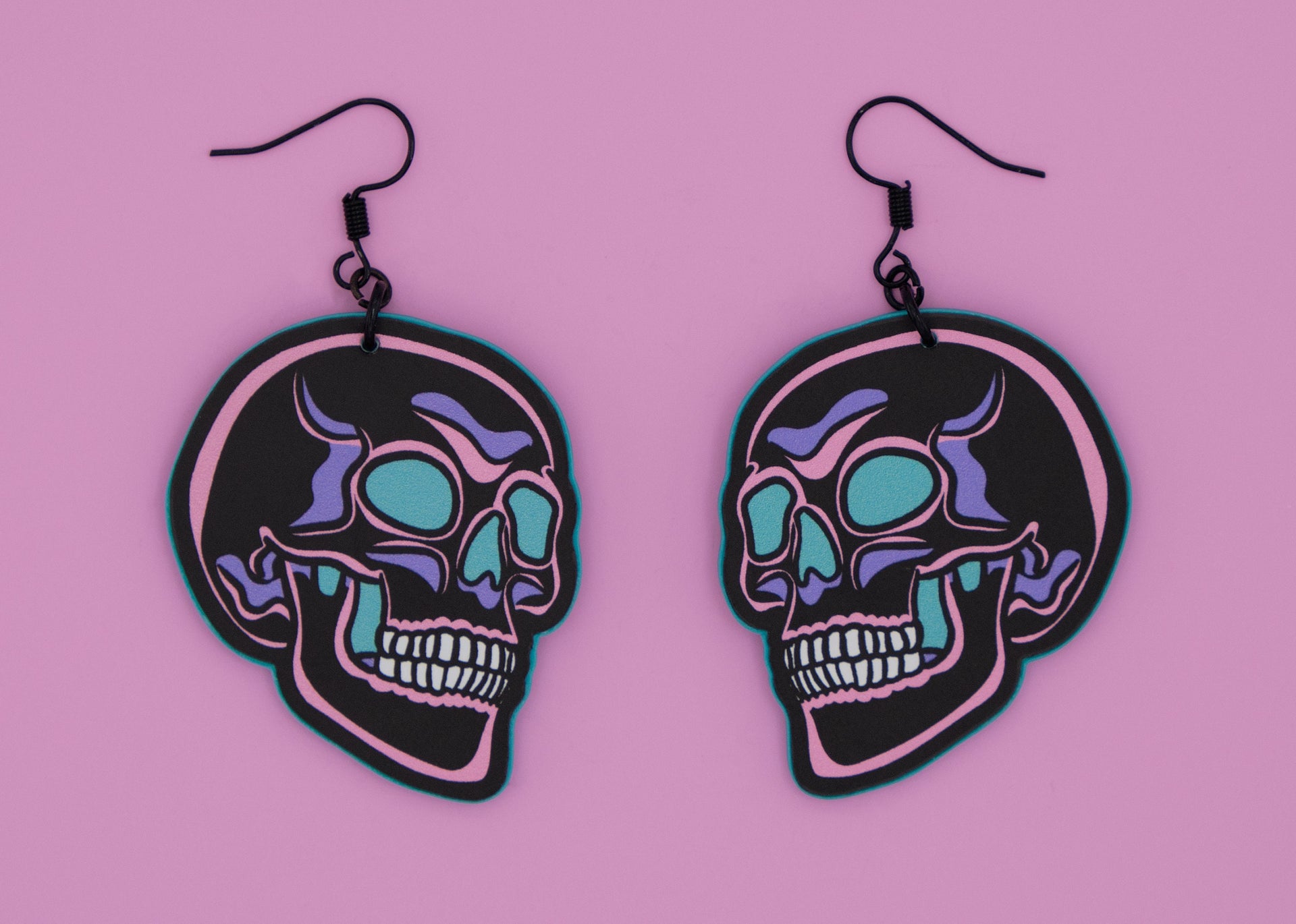 Handmade Original Pretty and Punk Skull Weird Funky Blue Statement Earrings Lightweight Plastic Earrings
