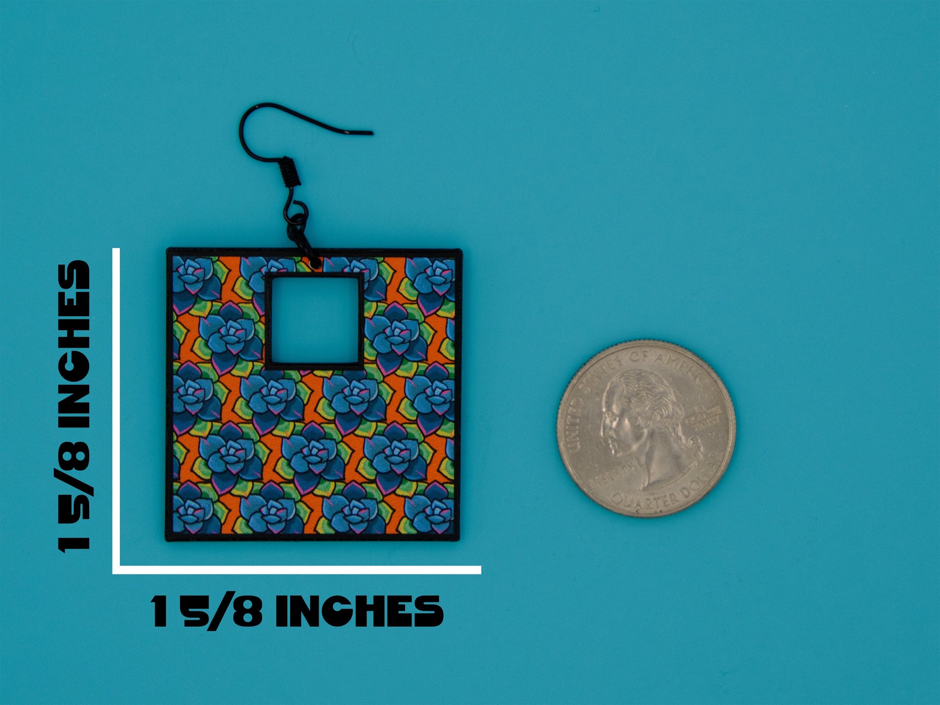Handmade Original Retro Square Patterned Succulent Plant Lightweight Plastic Earrings