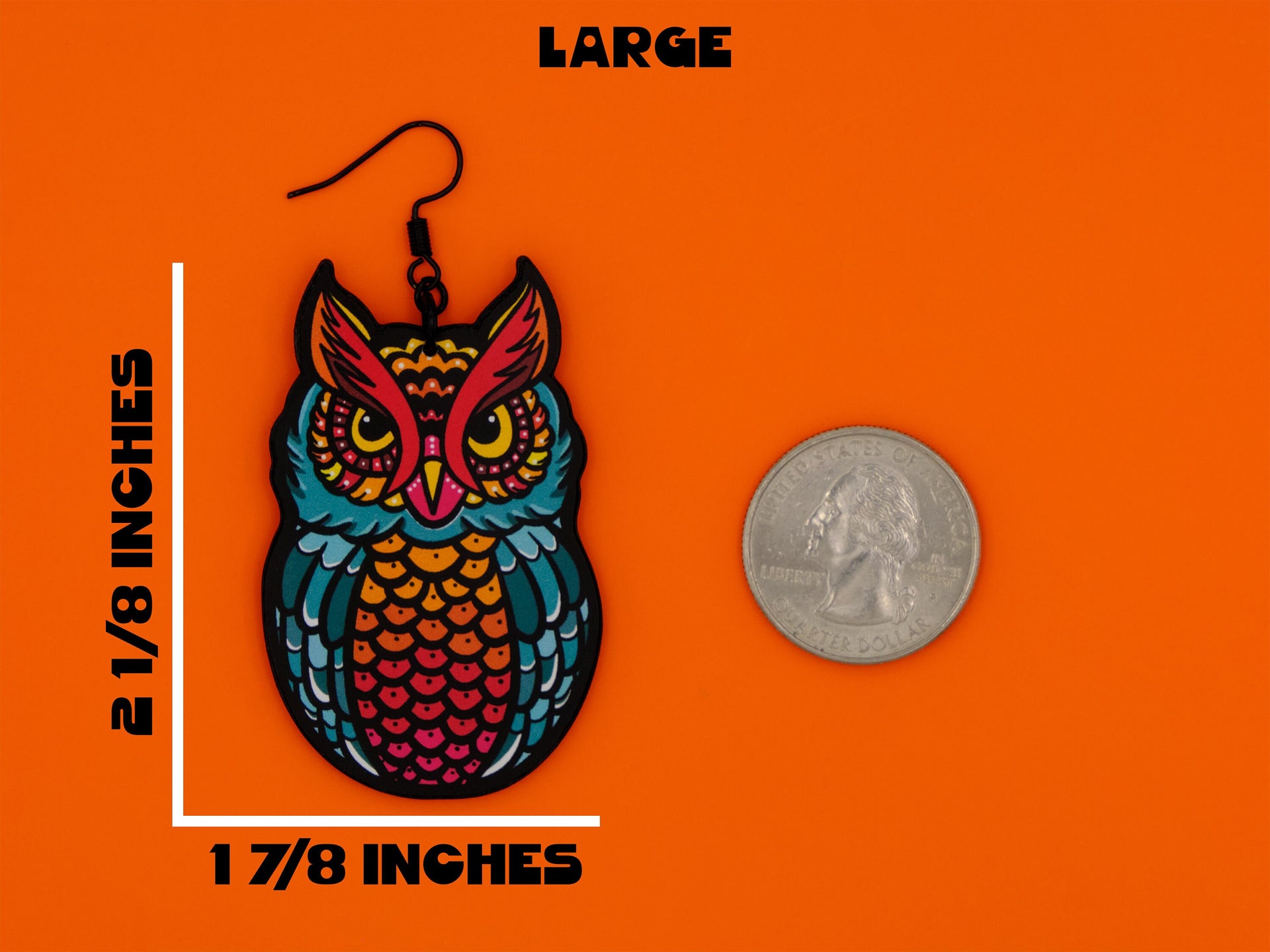 Handmade Original Tattoo Inspired Owl Bird Lightweight Plastic Earrings