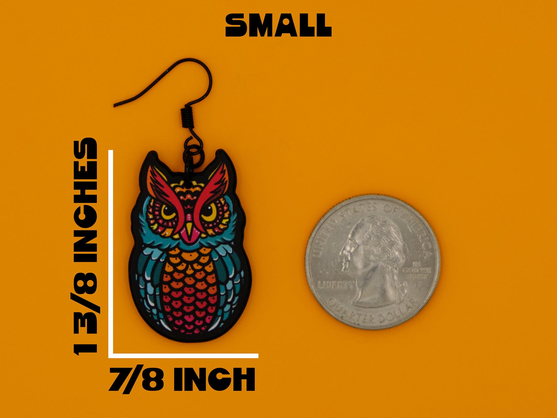 Handmade Original Tattoo Inspired Owl Bird Lightweight Plastic Earrings