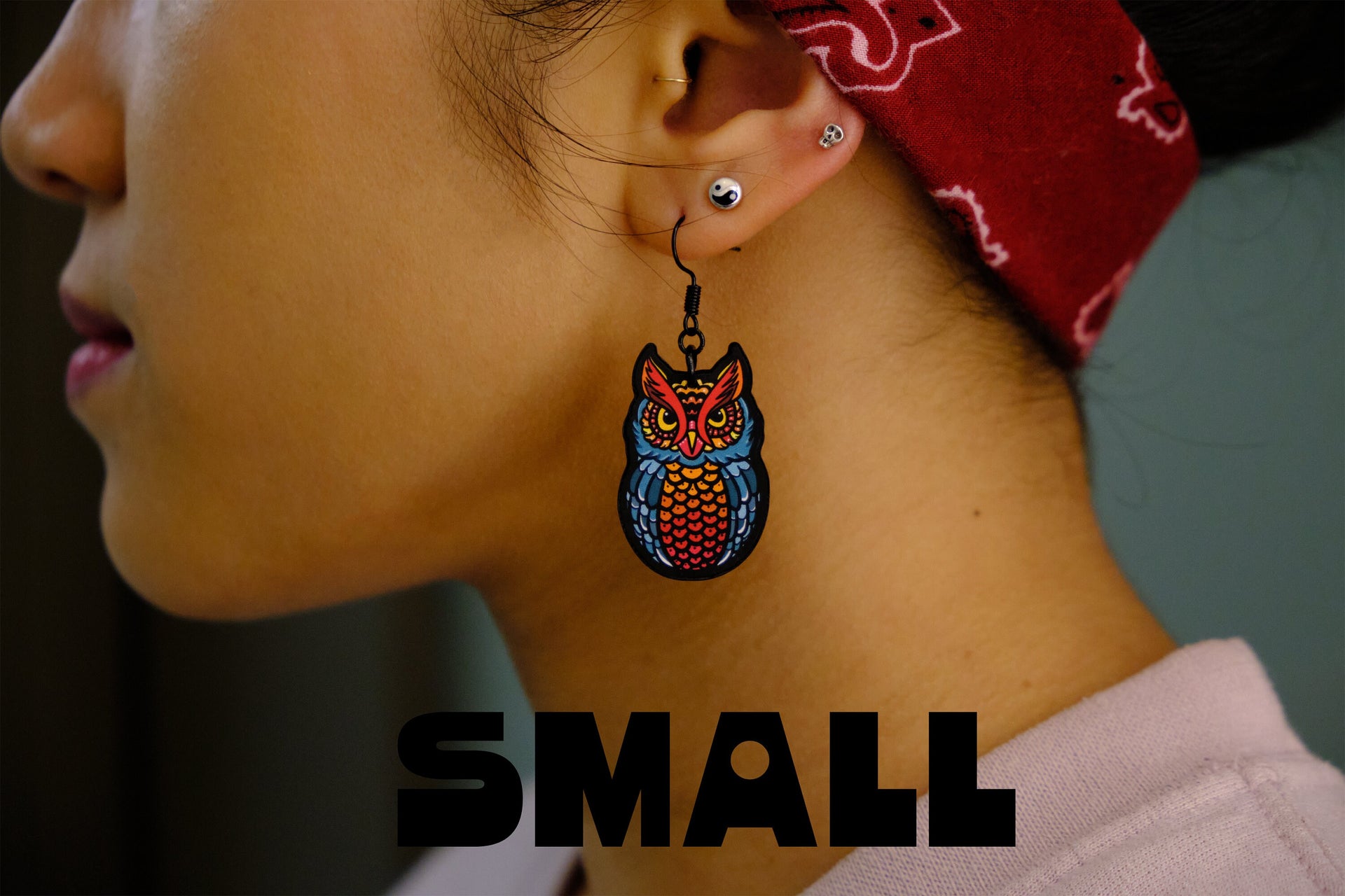 Handmade Original Tattoo Inspired Owl Bird Lightweight Plastic Earrings