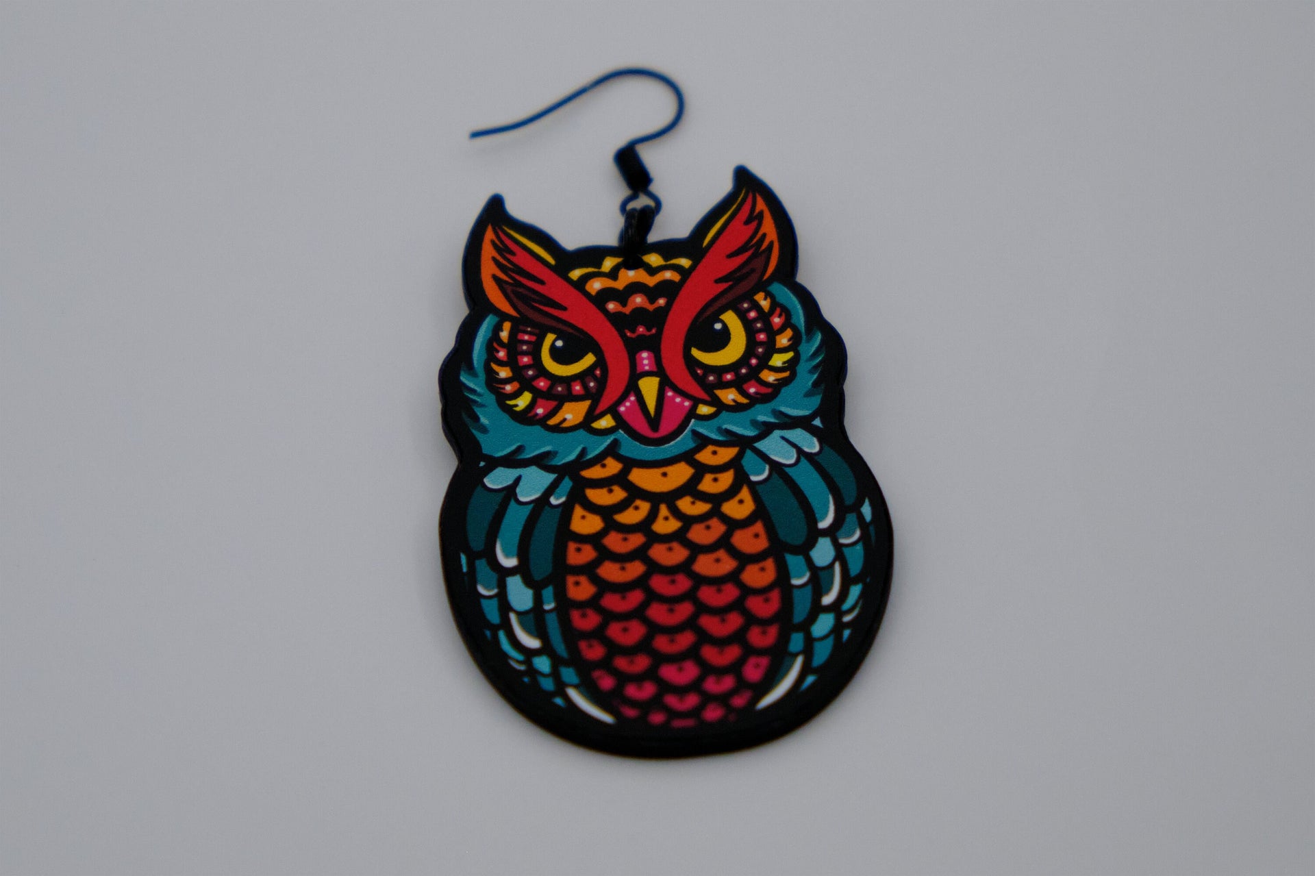Handmade Original Tattoo Inspired Owl Bird Lightweight Plastic Earrings
