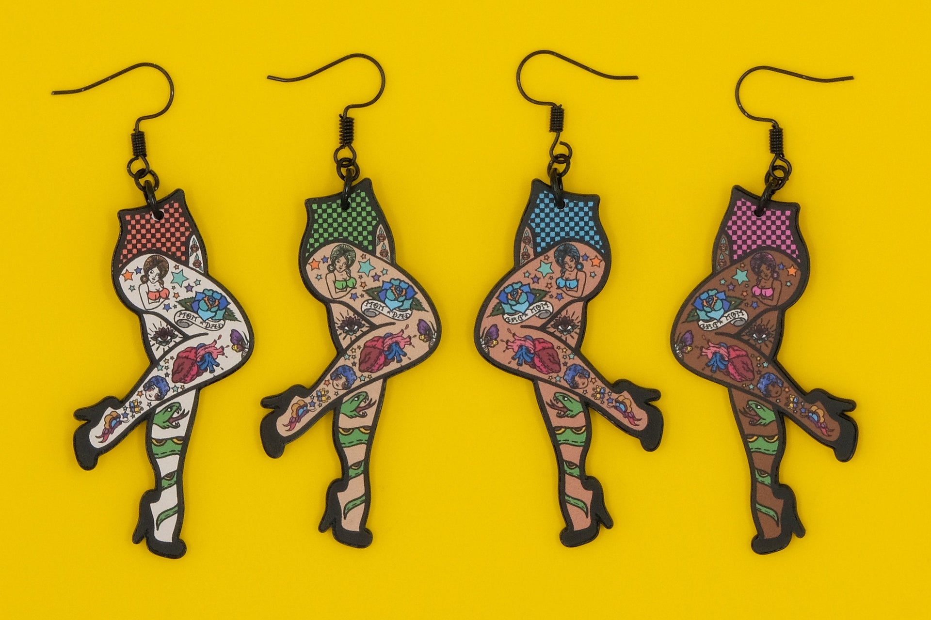 Handmade Original Flash Tattoo Punk Pin Up Girl Legs Weird Funky Statement Earrings Lightweight Plastic Earrings