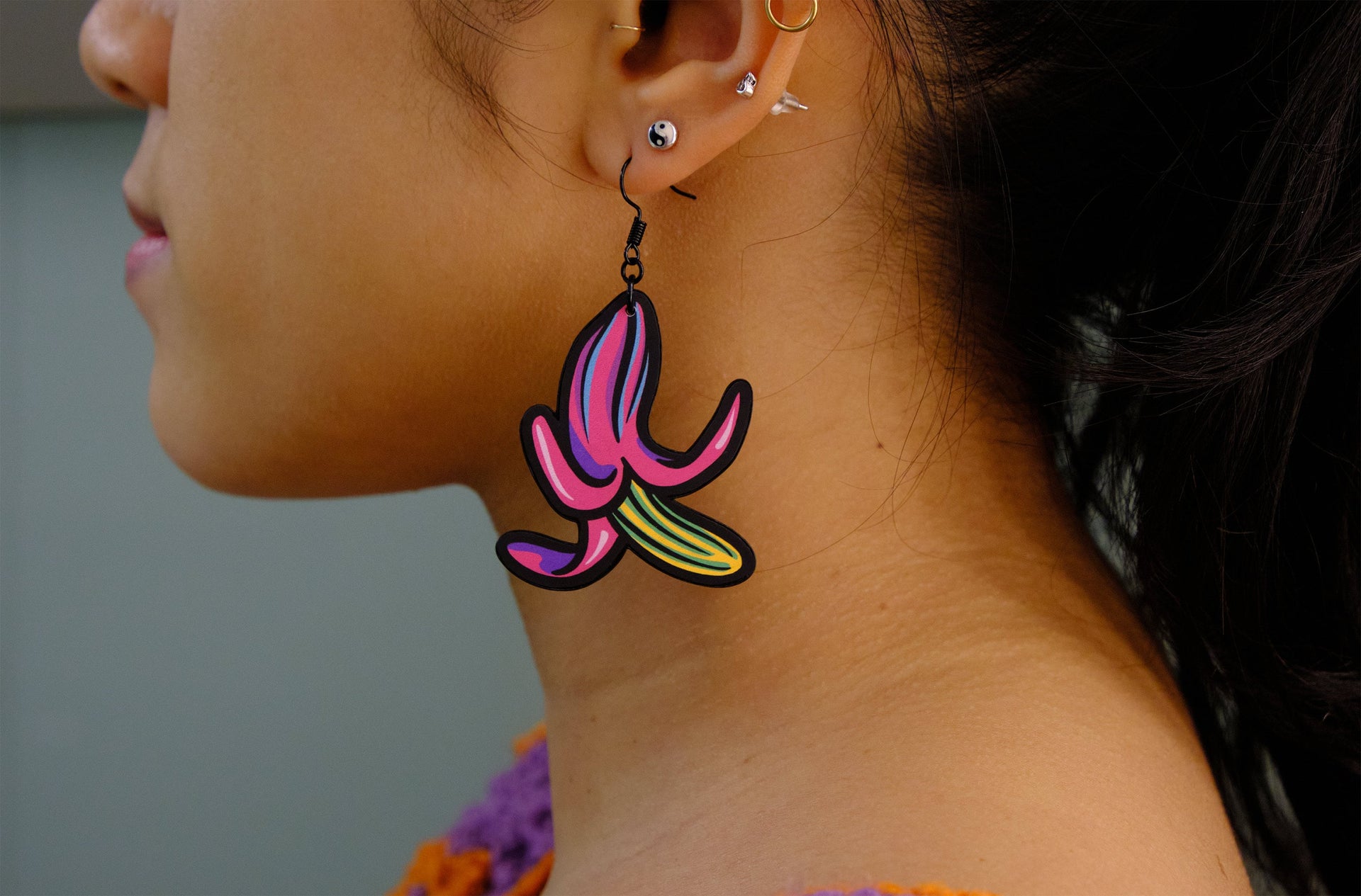 Handmade Original Radioactive Banana Weird Statement Earrings Spring Summer Lightweight Plastic Earrings