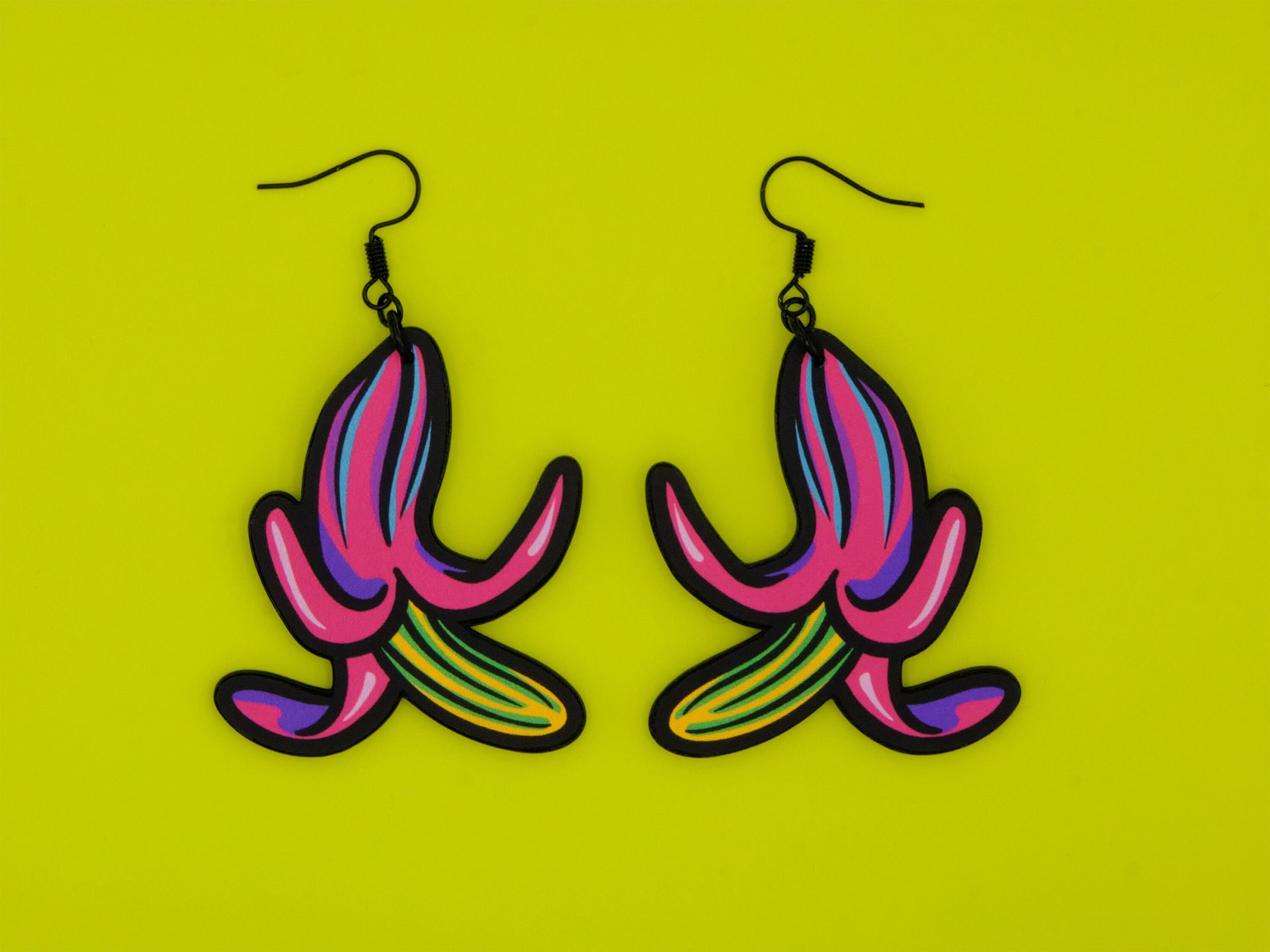 Handmade Original Radioactive Banana Weird Statement Earrings Spring Summer Lightweight Plastic Earrings