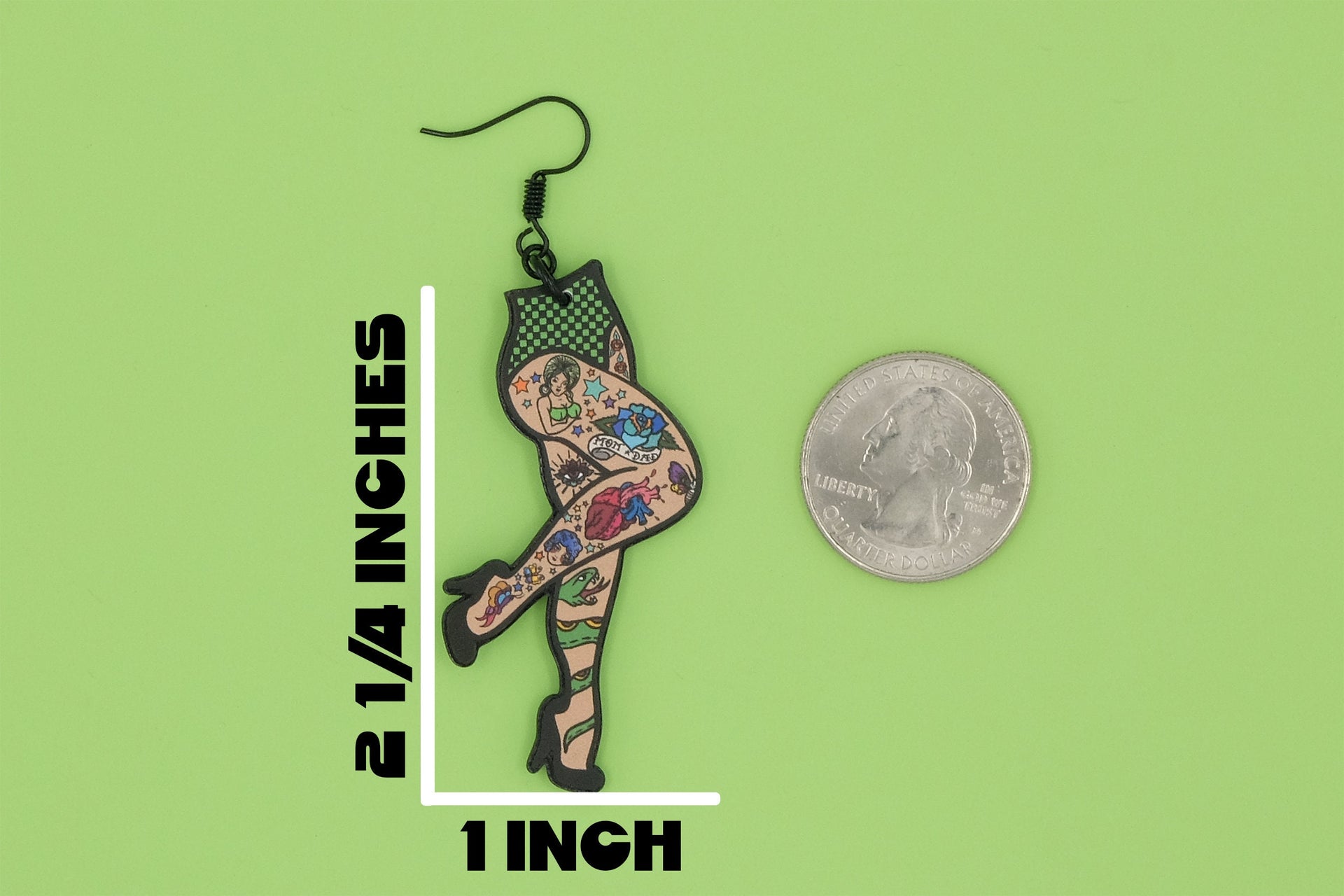 Handmade Original Flash Tattoo Punk Pin Up Girl Legs Weird Funky Statement Earrings Lightweight Plastic Earrings
