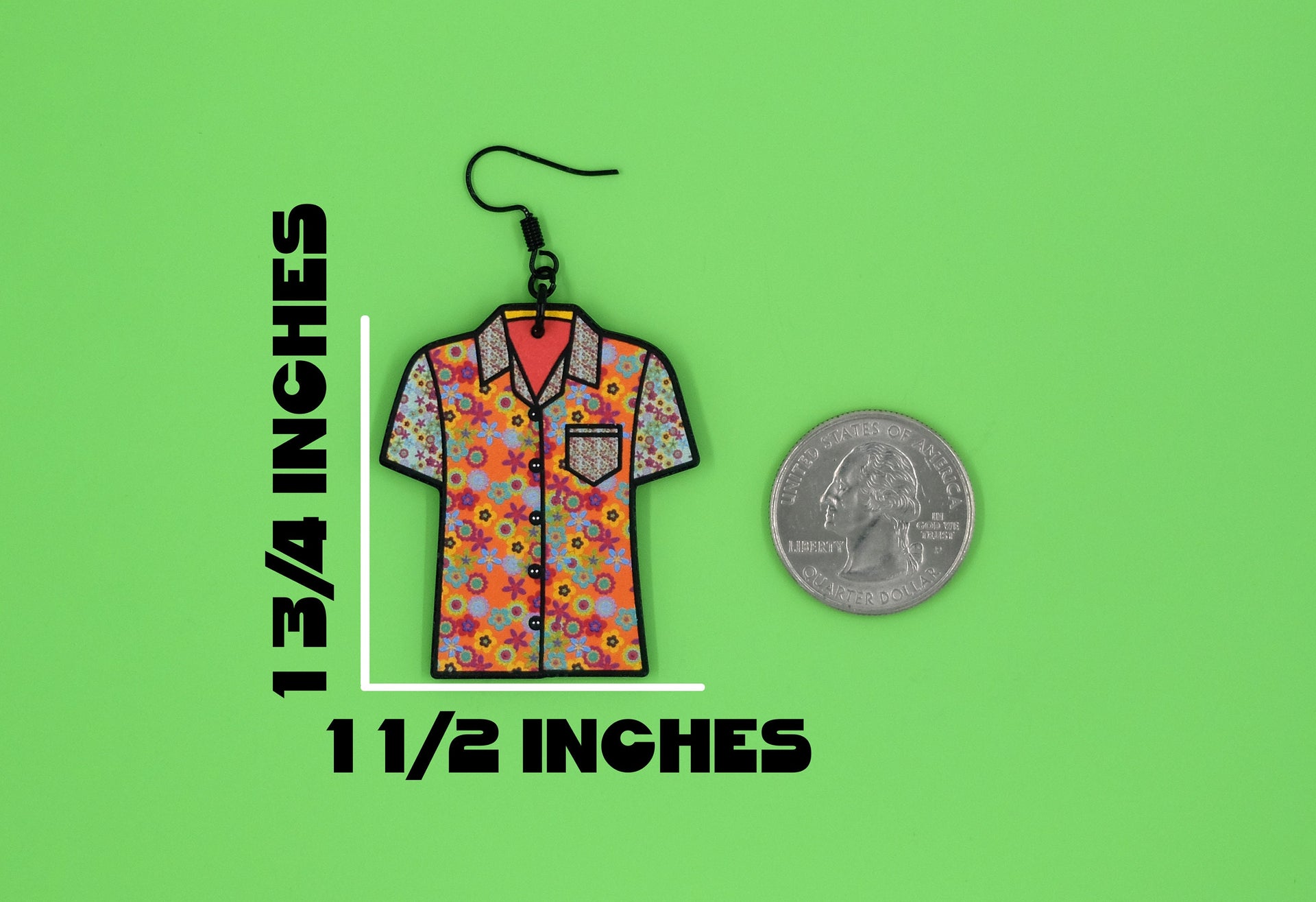 Funky Handmade Retro Flower Hawaiian Shirt Psychedelic Weird Spring Summer Statement Lightweight Plastic Earrings