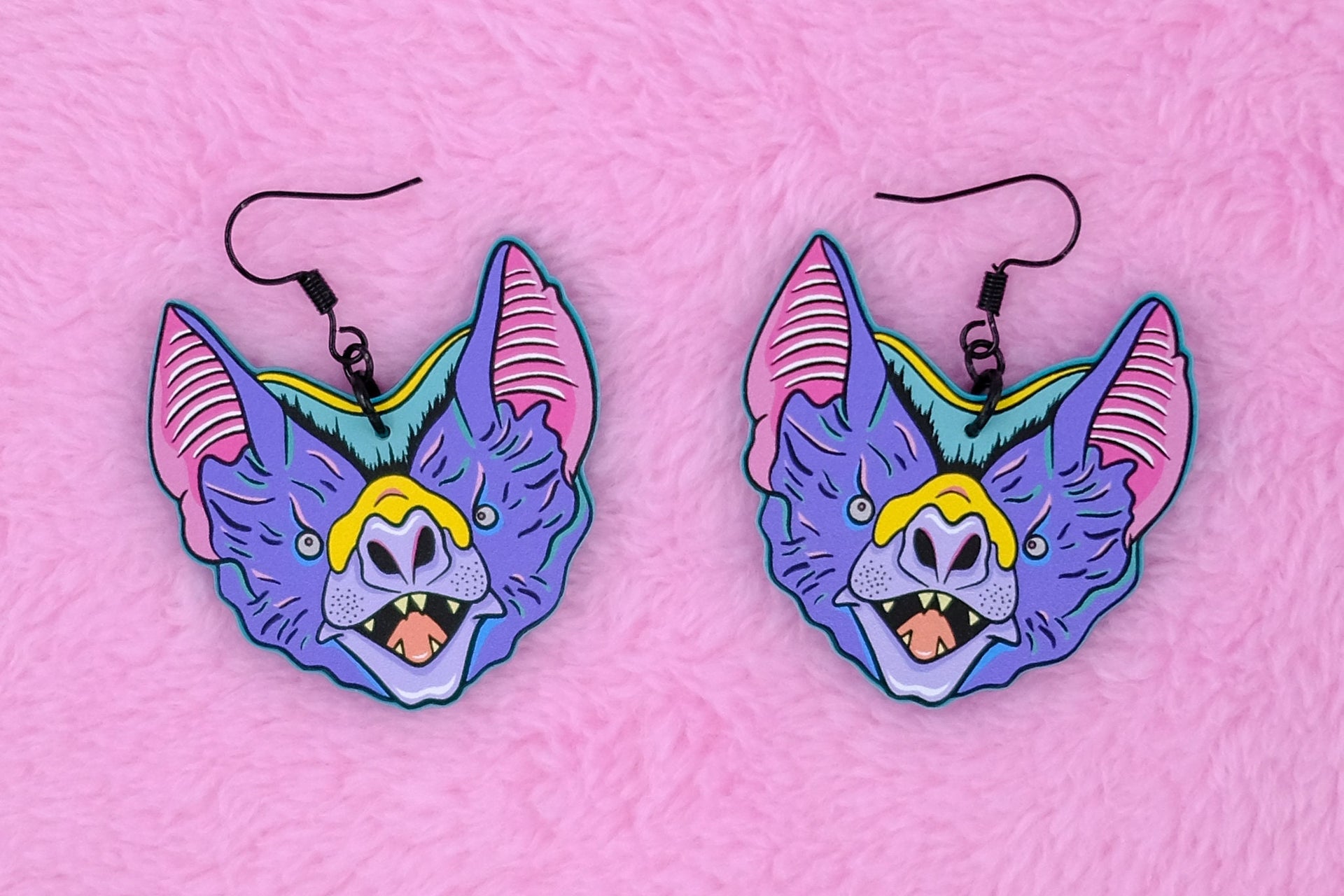Handmade Original Pastel Punk Goth Tattoo Inspired Bat Weird Statement Spooky Costume Lightweight Plastic Earrings