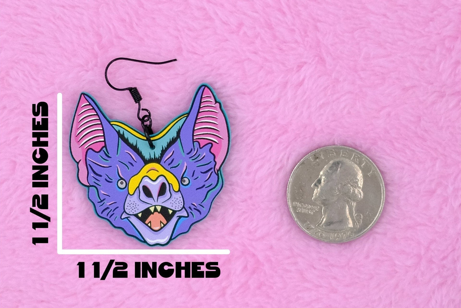 Handmade Original Pastel Punk Goth Tattoo Inspired Bat Weird Statement Spooky Costume Lightweight Plastic Earrings