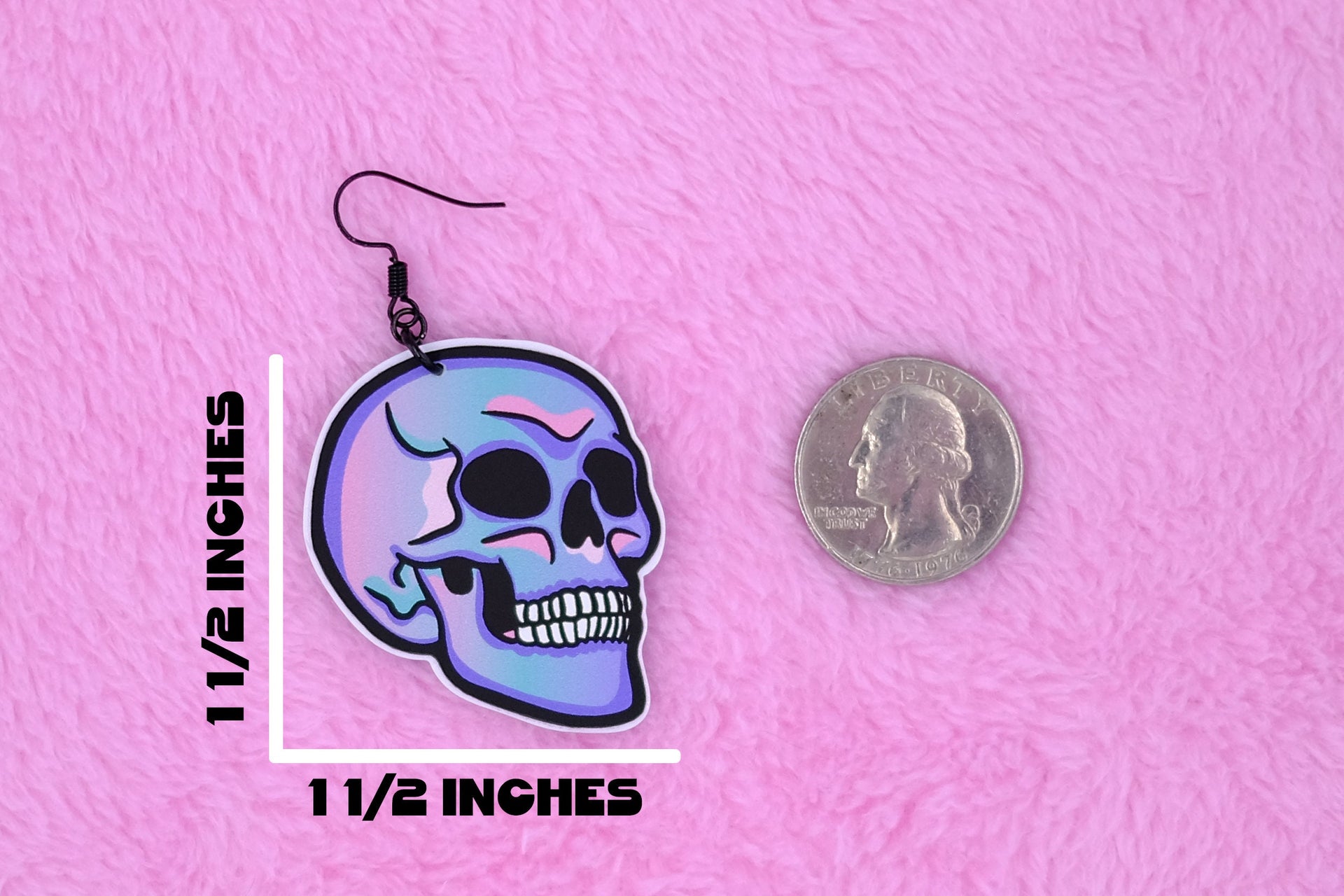 Handmade Original Pastel Punk Goth Pretty and Punk Skull Weird Statement Halloween Lightweight Plastic Earrings