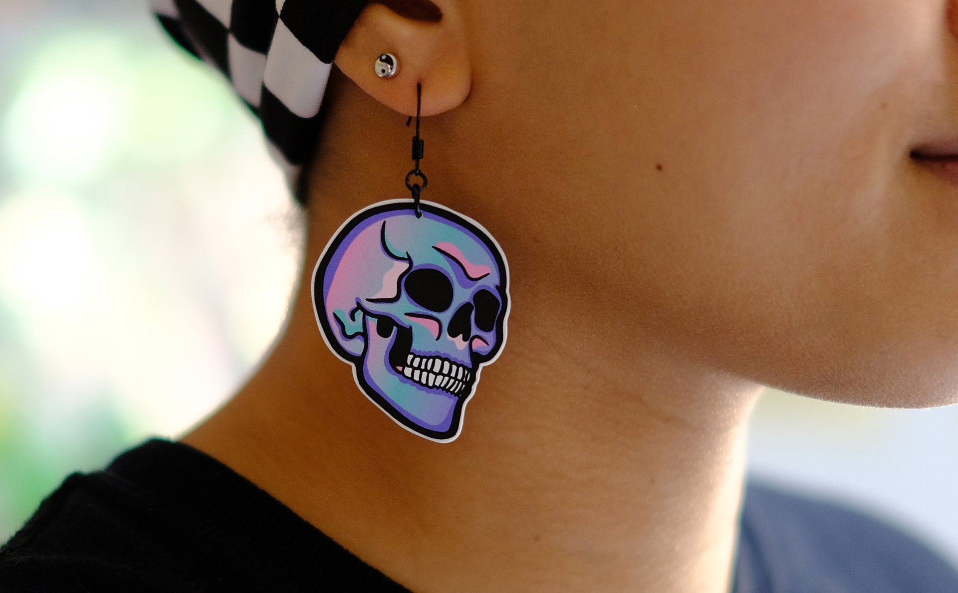 Handmade Original Pastel Punk Goth Pretty and Punk Skull Weird Statement Halloween Lightweight Plastic Earrings