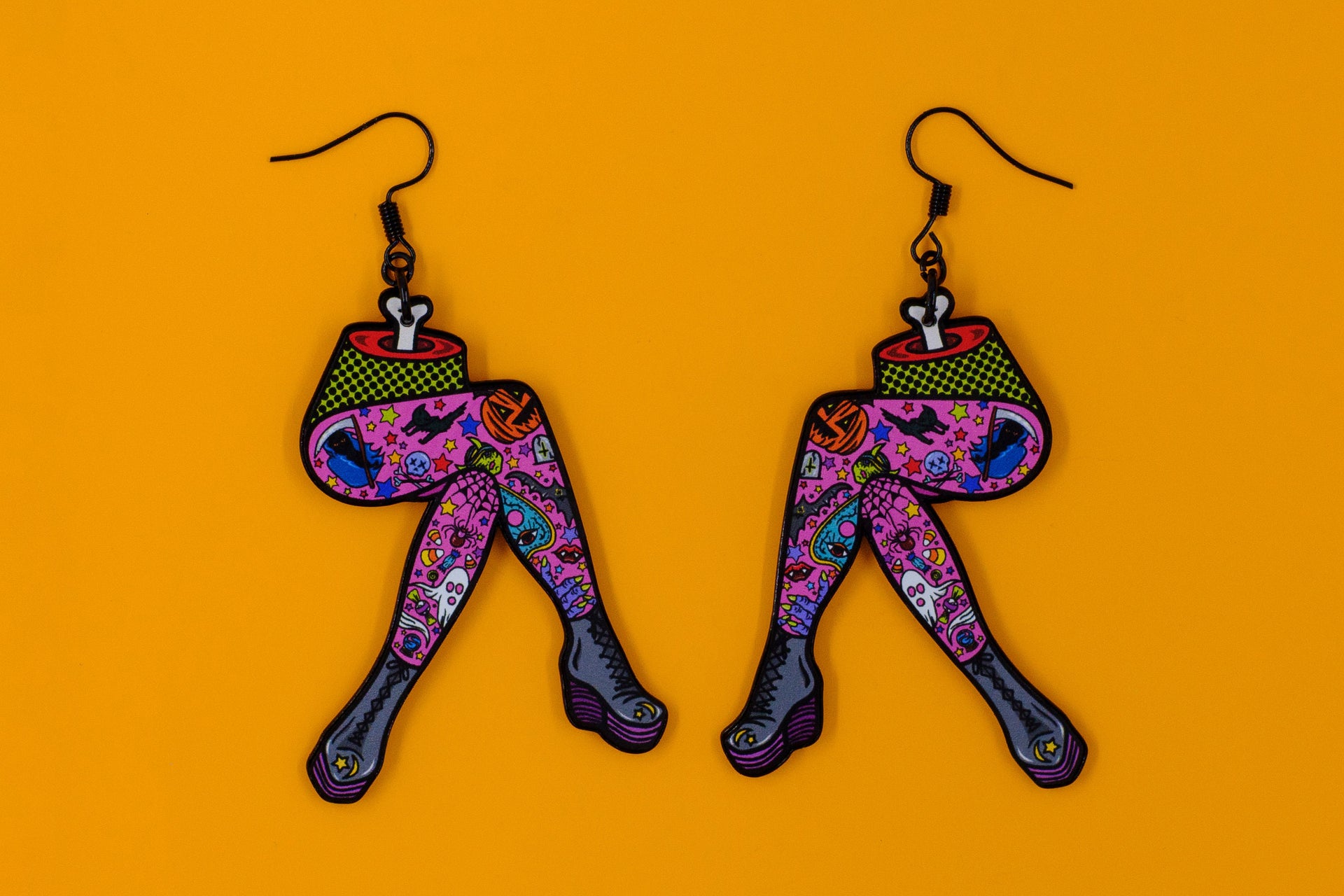 Handmade Original Ghoul Pin-up October Spooky Creepy Cute Halloween Pinup Gothmas Tattoo Legs Punk Lightweight Plastic Earrings Made In USA