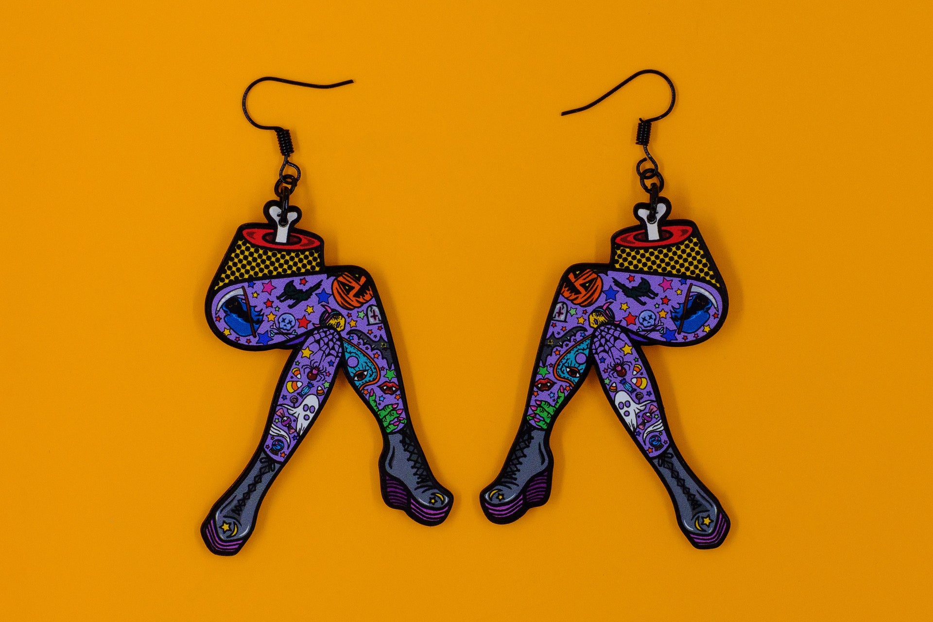 Handmade Original Ghoul Pin-up October Spooky Creepy Cute Halloween Pinup Gothmas Tattoo Legs Punk Lightweight Plastic Earrings Made In USA