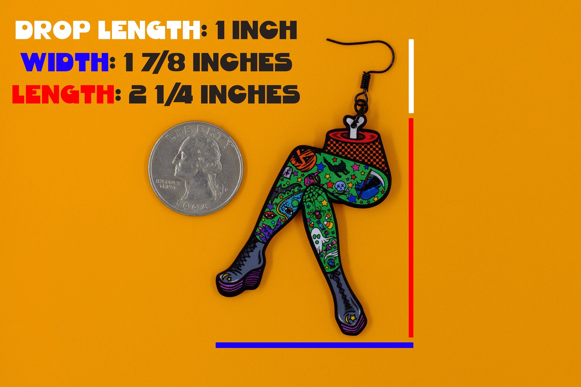 Handmade Original Ghoul Pin-up October Spooky Creepy Cute Halloween Pinup Gothmas Tattoo Legs Punk Lightweight Plastic Earrings Made In USA