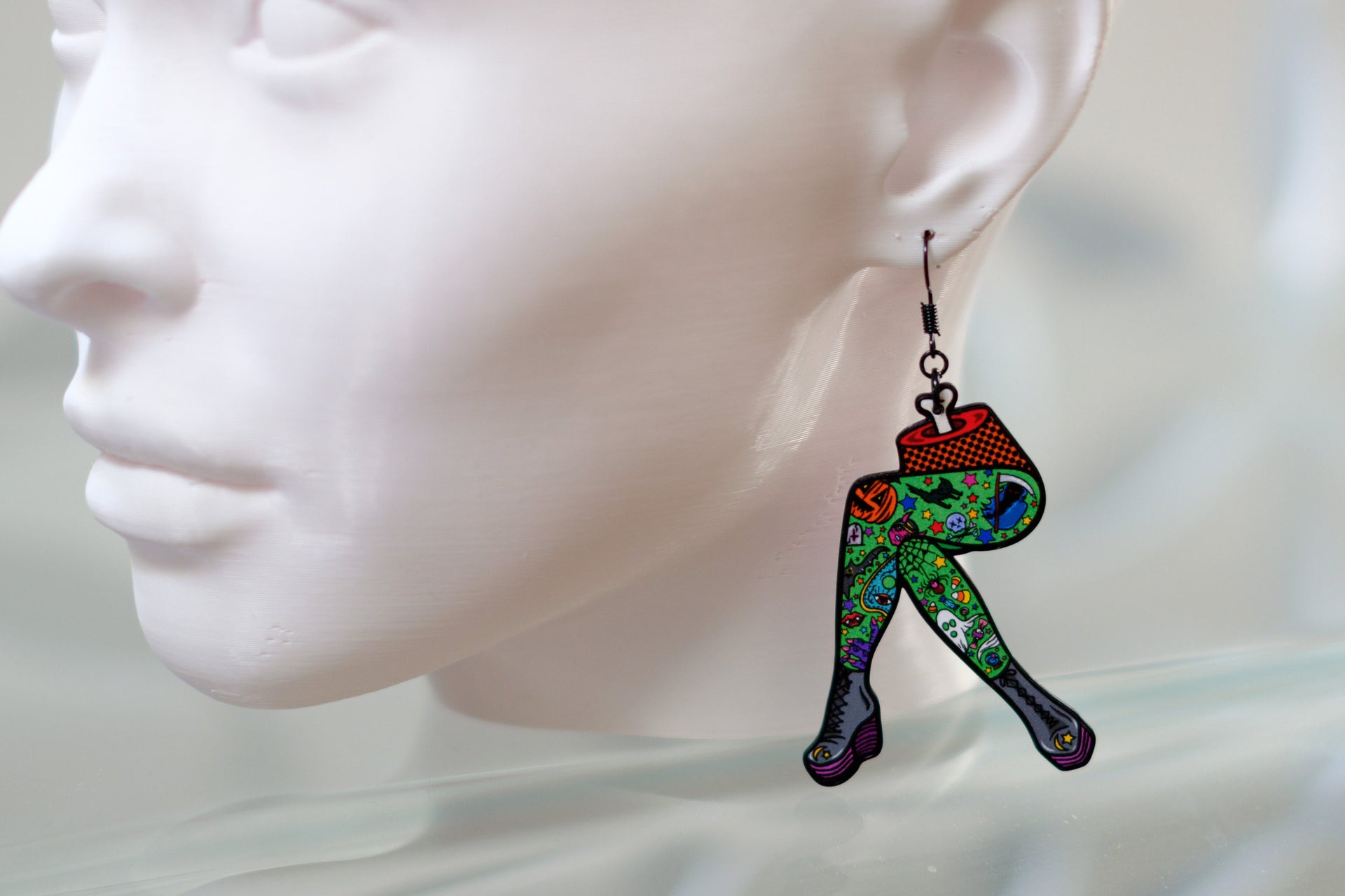 Handmade Original Ghoul Pin-up October Spooky Creepy Cute Halloween Pinup Gothmas Tattoo Legs Punk Lightweight Plastic Earrings Made In USA