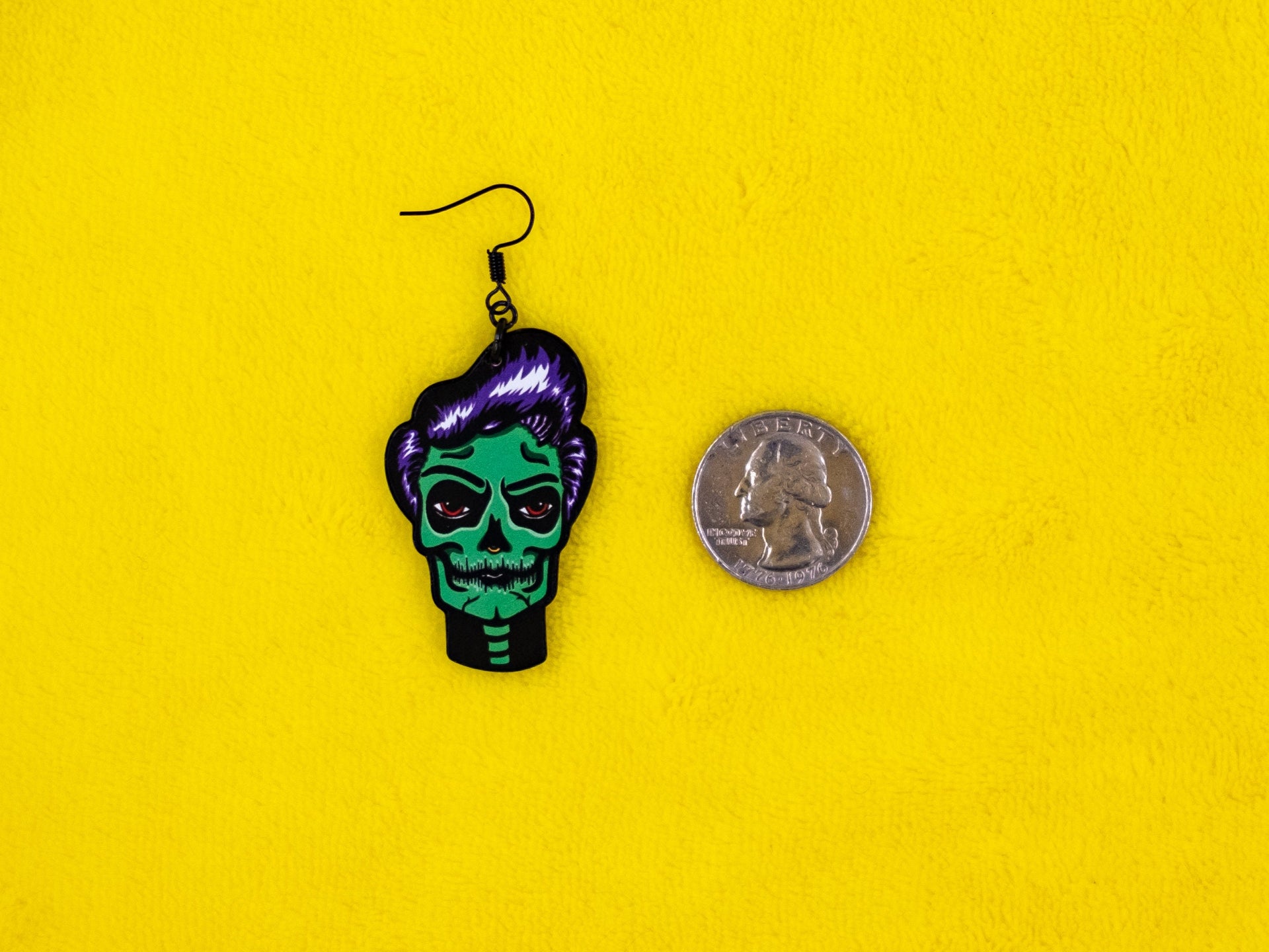 Handmade Original Spooky GhoulGuy Halloween Stephan Skellador Goth Pinup Fall Skeleton Skull Lightweight Plastic Earrings Made In USA