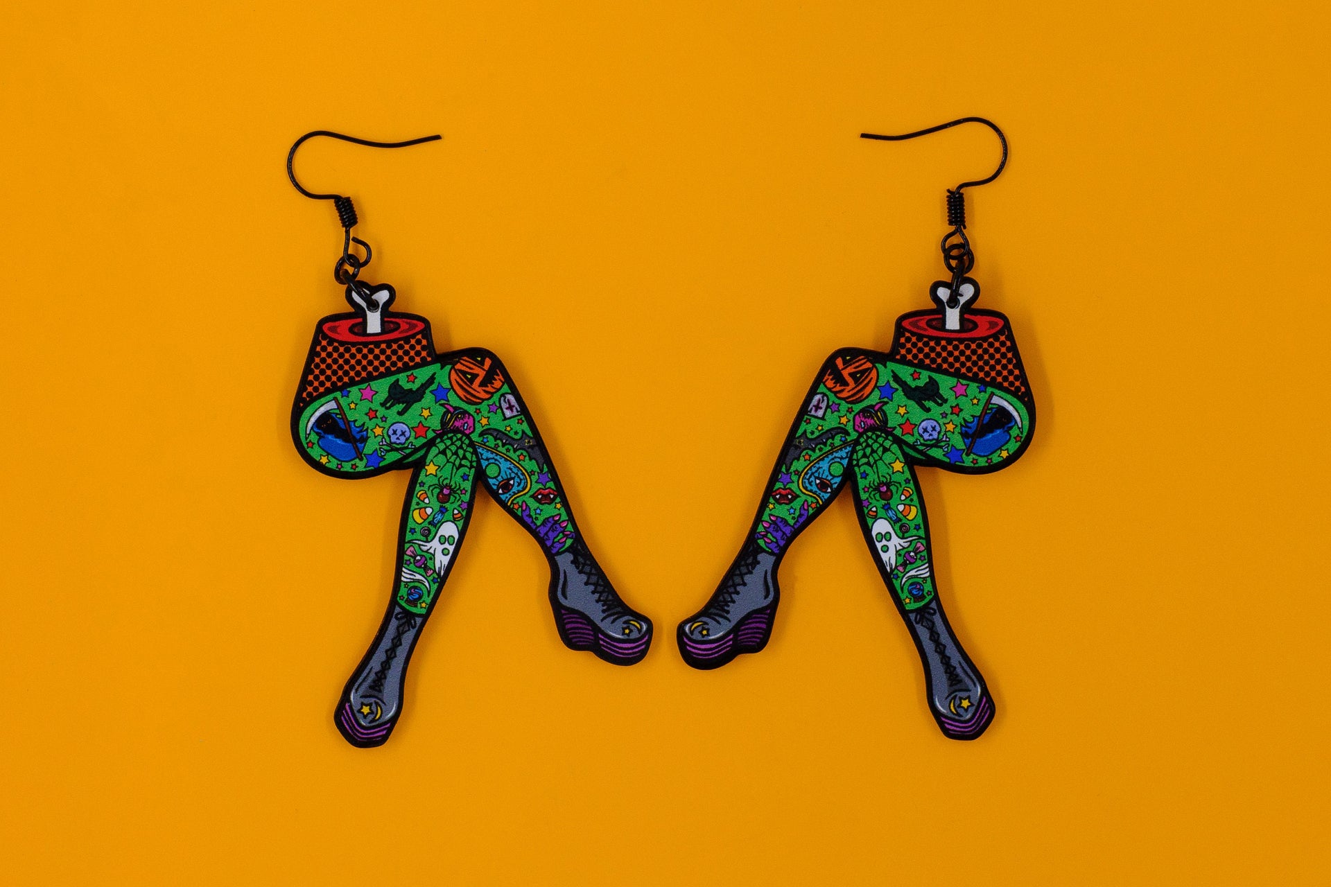 Handmade Original Ghoul Pin-up October Spooky Creepy Cute Halloween Pinup Gothmas Tattoo Legs Punk Lightweight Plastic Earrings Made In USA
