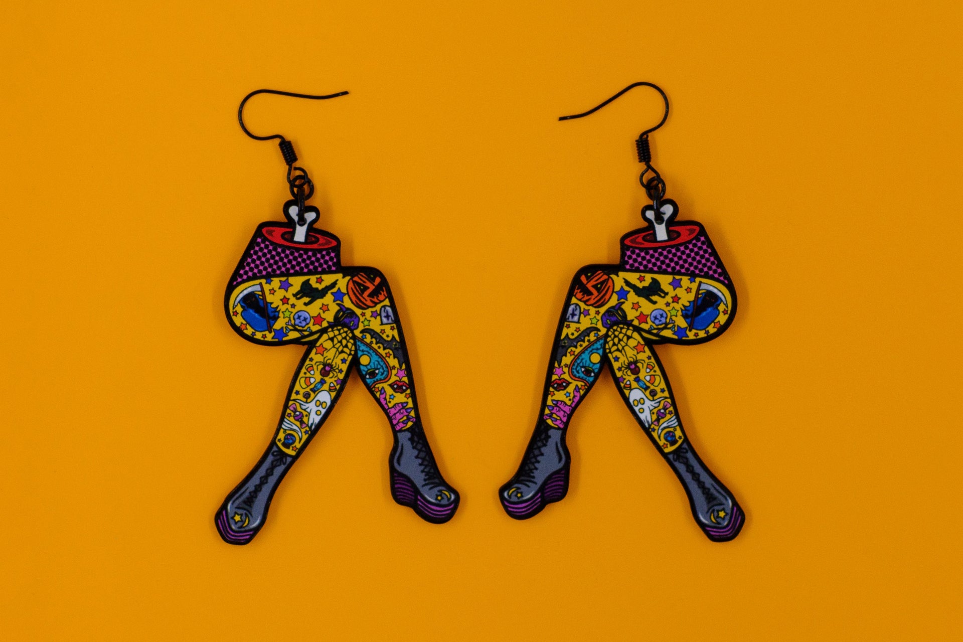 Handmade Original Ghoul Pin-up October Spooky Creepy Cute Halloween Pinup Gothmas Tattoo Legs Punk Lightweight Plastic Earrings Made In USA
