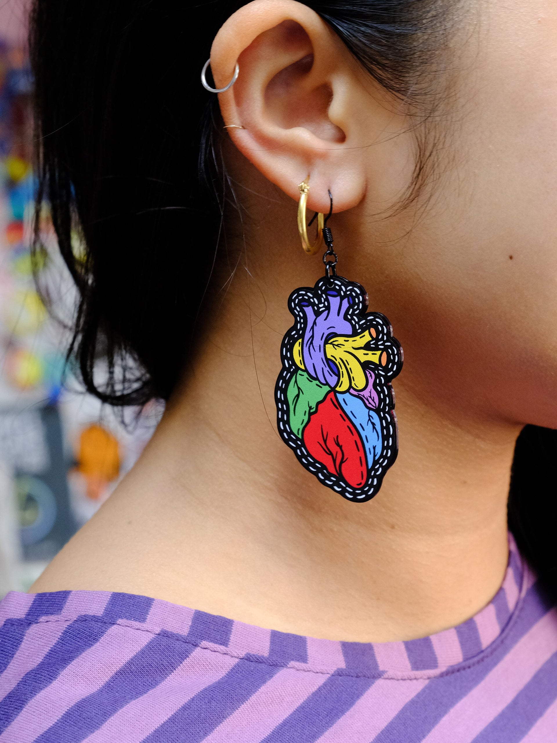 Handmade Original Tattoo Inspired Anatomical Heart Weird Statement Spooky Lightweight Plastic Earrings