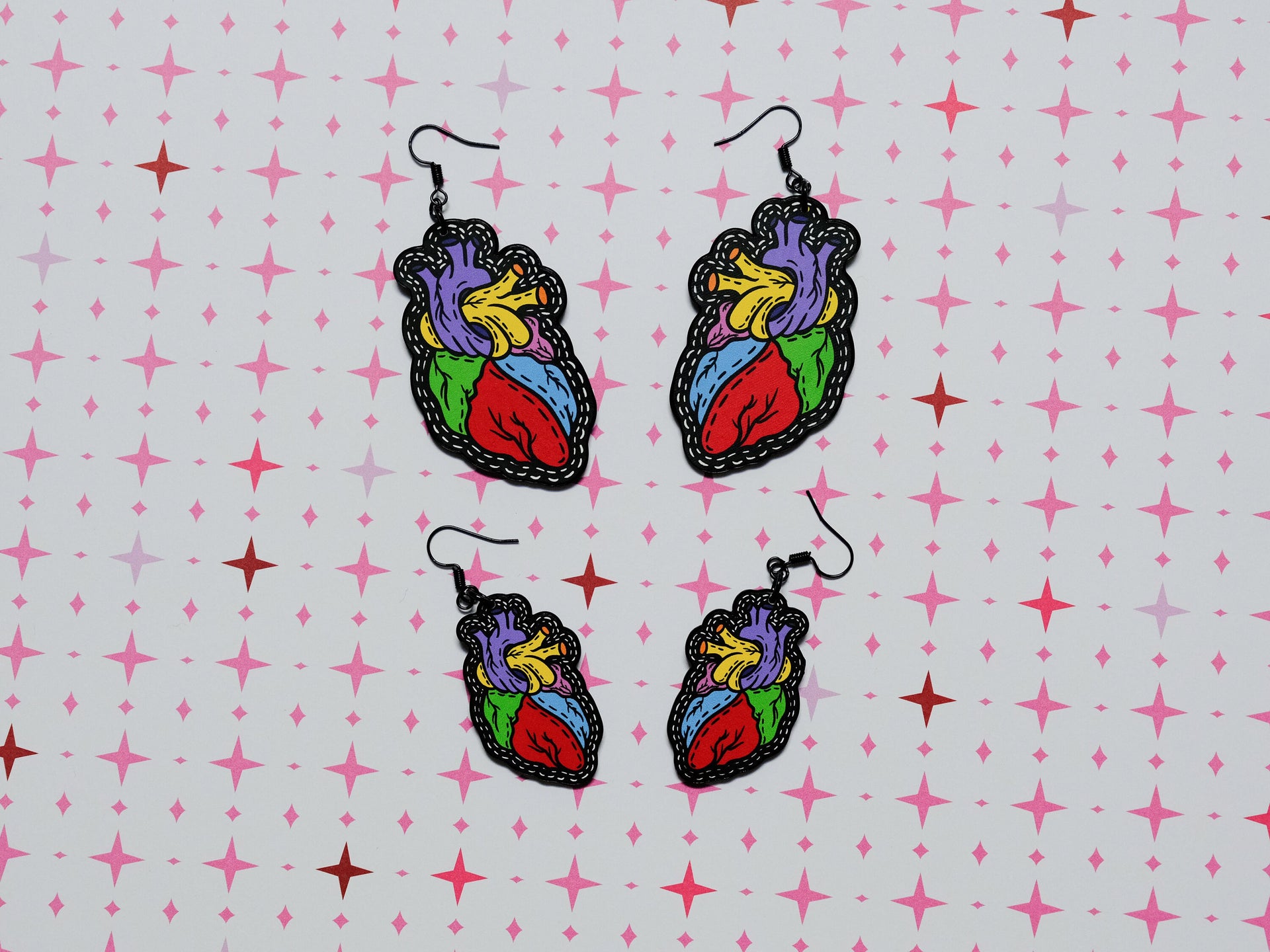 Handmade Original Tattoo Inspired Anatomical Heart Weird Statement Spooky Lightweight Plastic Earrings