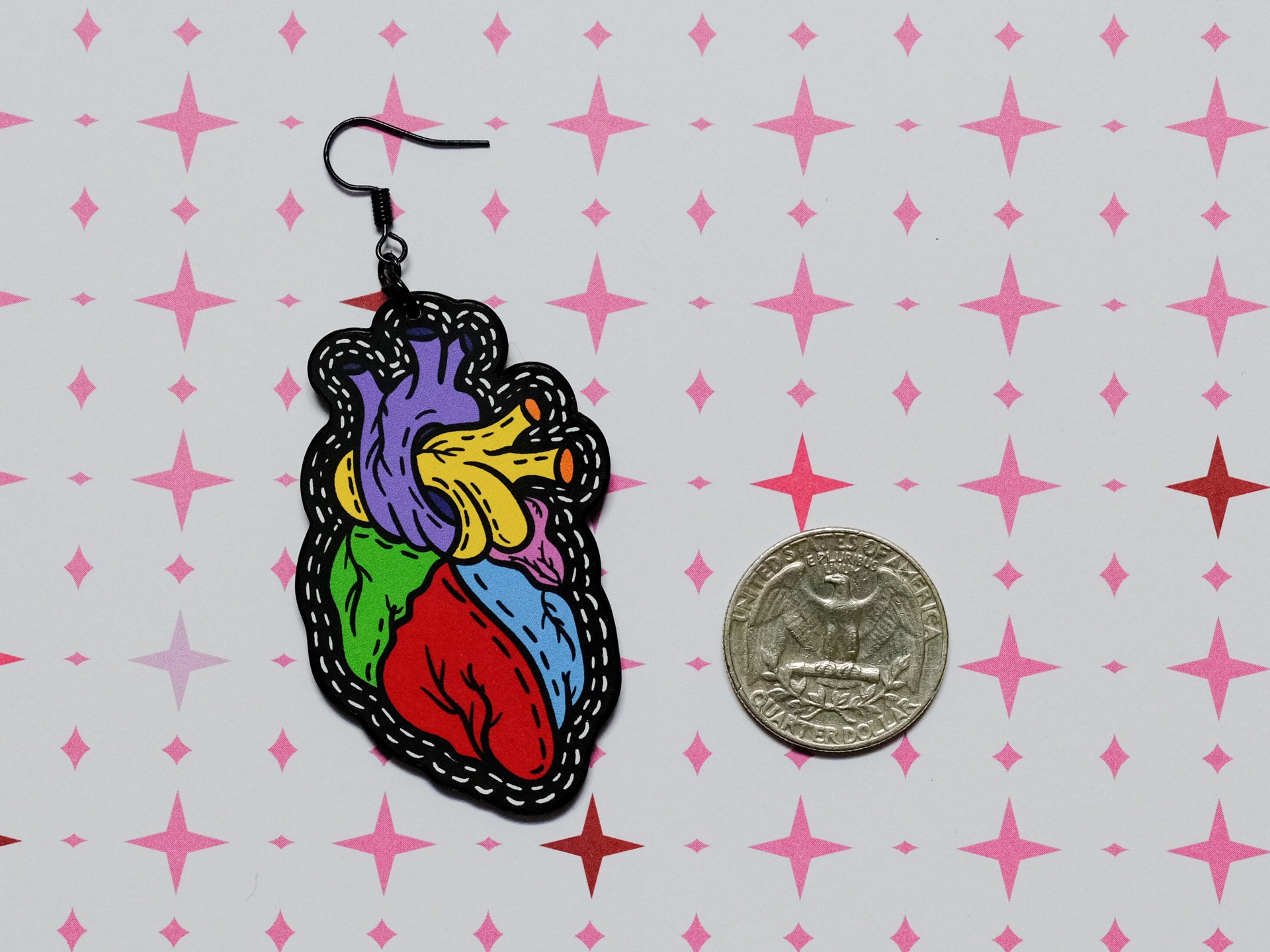 Handmade Original Tattoo Inspired Anatomical Heart Weird Statement Spooky Lightweight Plastic Earrings